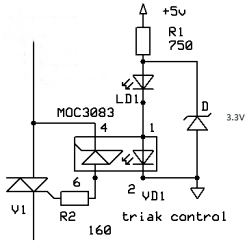 Схема ТТР для постоянного тока на оптопаре