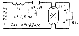 Схема включения КР1182КП1 для двух ламп