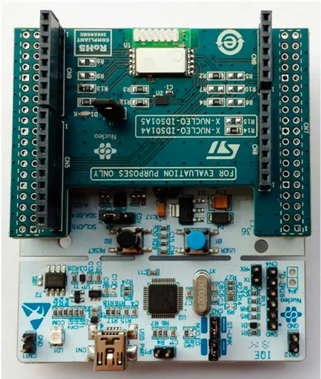 Установка платы расширения X-NUCLEO-IDS01A4 на плату с микроконтроллером STM32