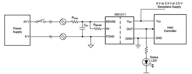 Типовая схема включения ISO1211 со статусным светодиодом