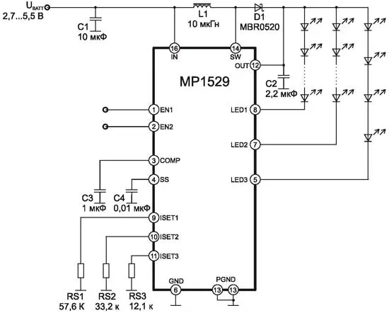 Схема включения микросхемы MP1529