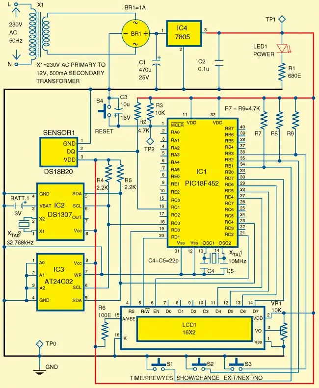 Circuit diagram of real-time clock with temperature logger