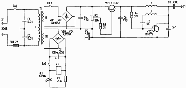Принципиальная схема транзисторного эпилятора