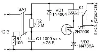 Схема реле задержки включения на полевом транзисторе 2N7000