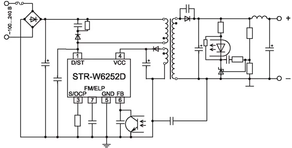 Упрощенная схема включения микросхемы STR-W6252D