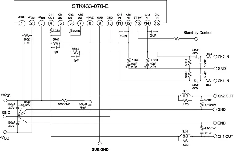 Типовая схема включения микросхемы STK433-070-E