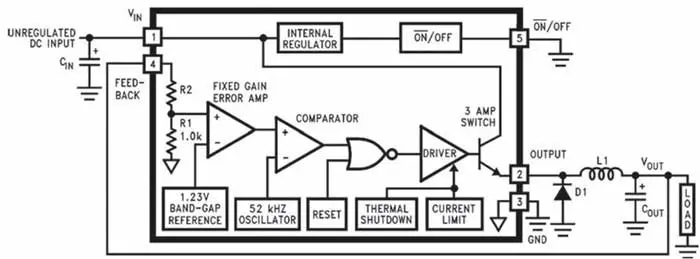 Структурная схема и схема включения микросхемы LM2576
