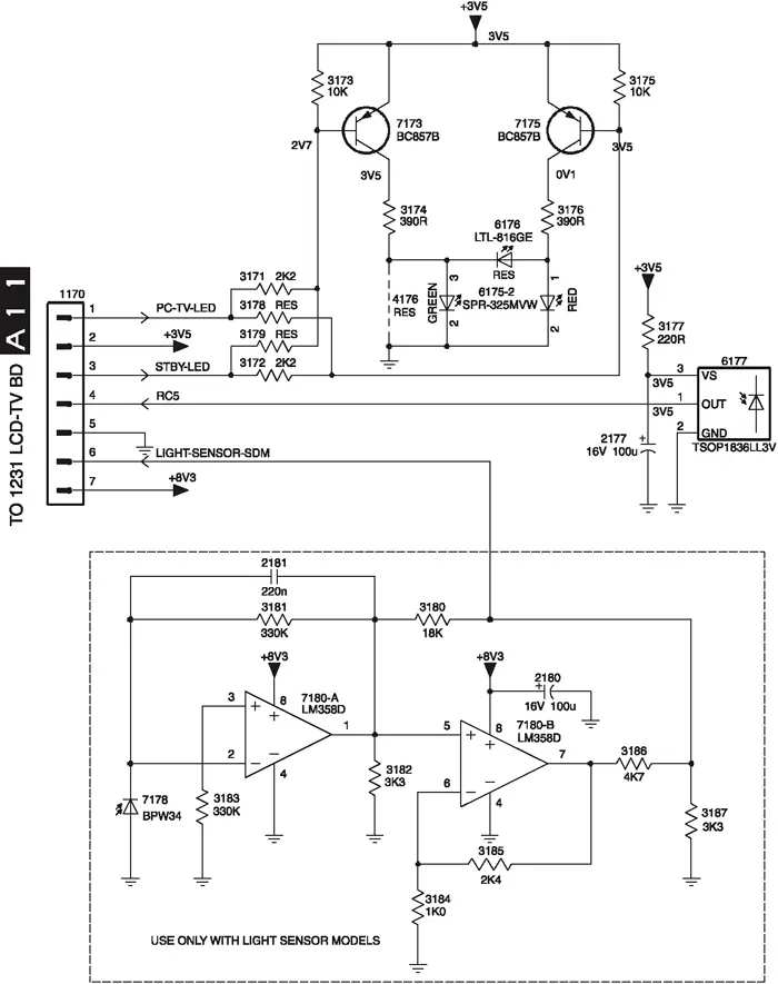 Принципиальная схема платы передней панели светодиодной индикации J (Front LED Panel)