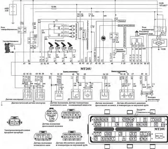Схема подключения ЭБУ MT-20U к ЭСУД автомобиля Lifan BYD F3