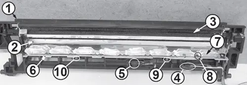 Демонтаж блока ламп сканирования с крышки доступа к картриджу