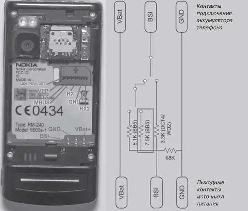 Расположение контактов сервисного интерфейсного разъема Nokia 6500 slide