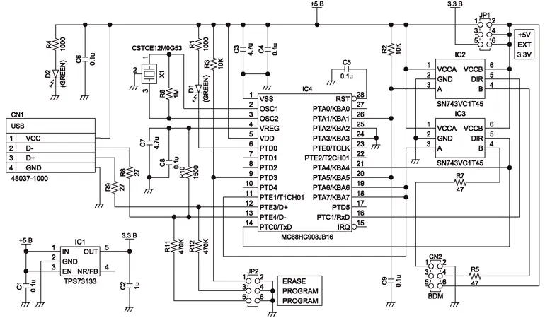 Принципиальная электрическая схема BDM-программатора (вариант 1)
