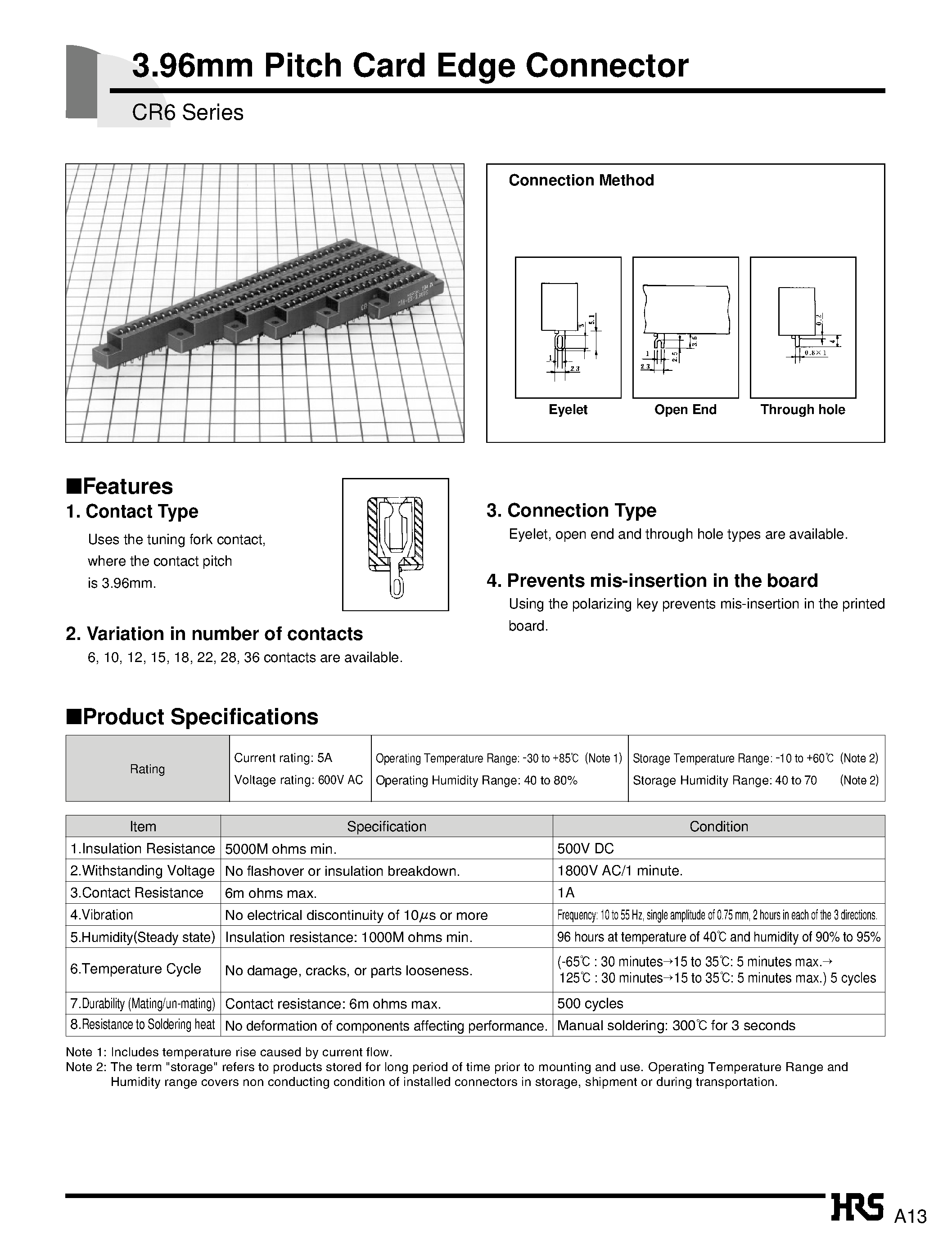 Datasheet CR6-10S-3.96DS - 3.96mm Pitch Card Edge Connector page 1