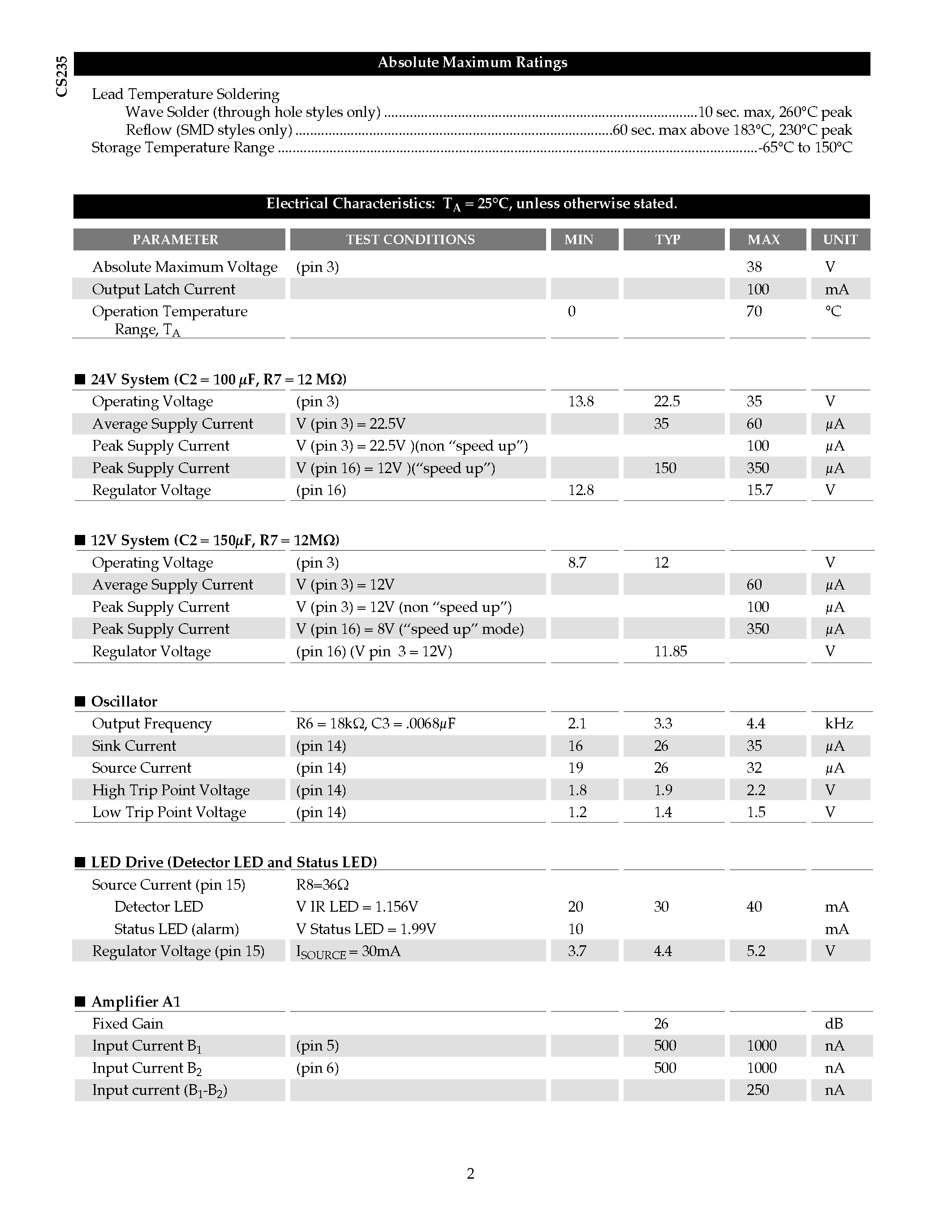 Datasheet CS235GDWR18 - System Photoelectric Smoke Detector page 2