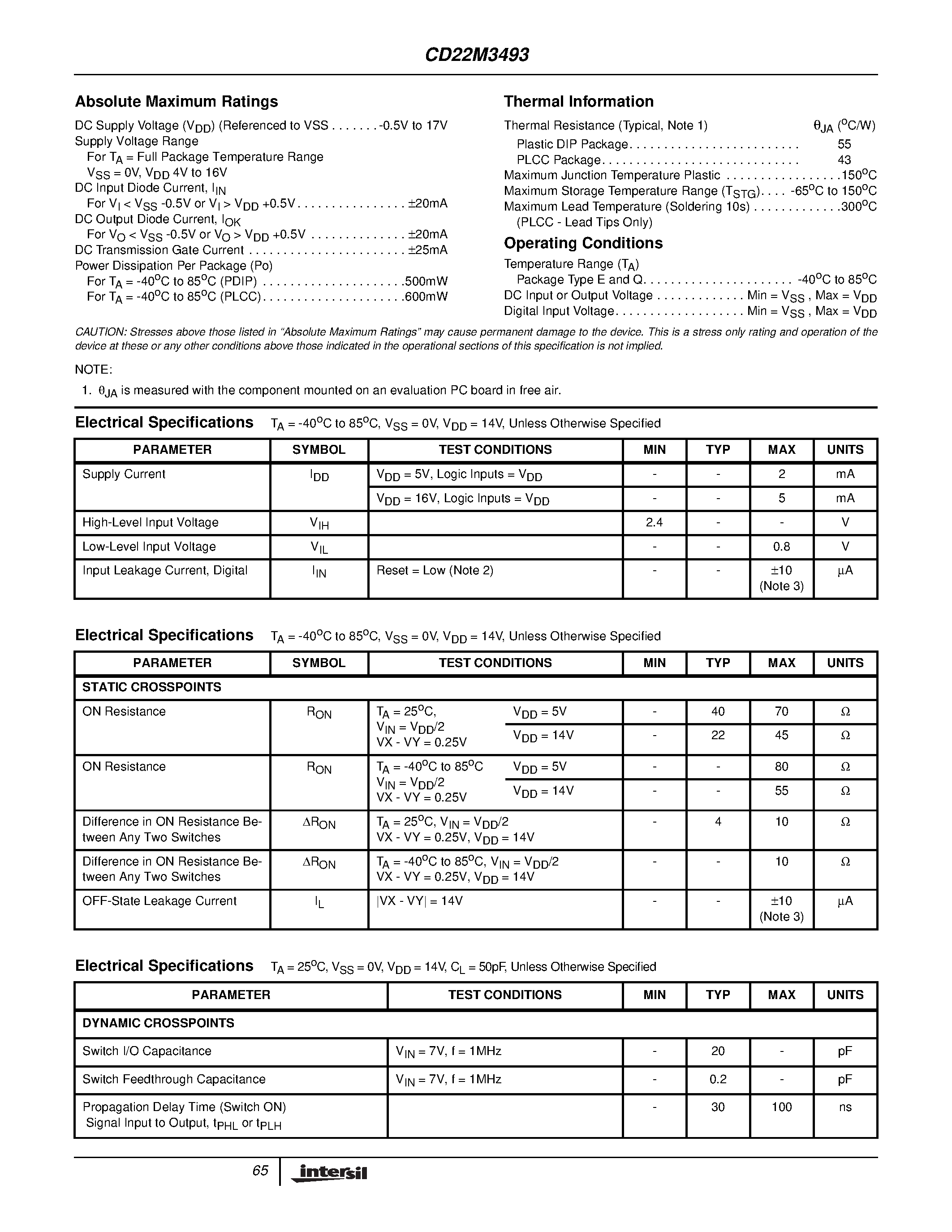 Datasheet CD22M3493 - 12 x 8 x 1 BiMOS-E Crosspoint Switch page 2