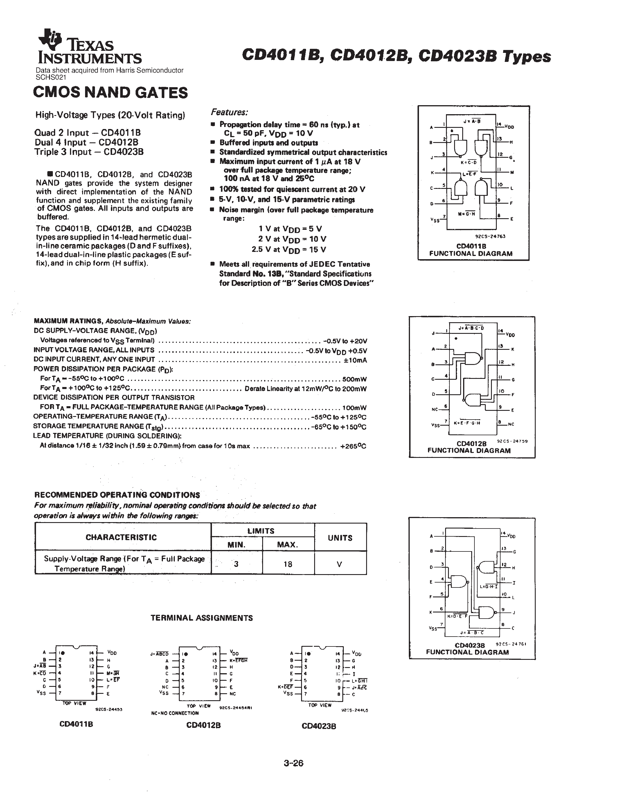 Datasheet CD4012 - Dual 4-Input NOR(NAND) Gate page 1
