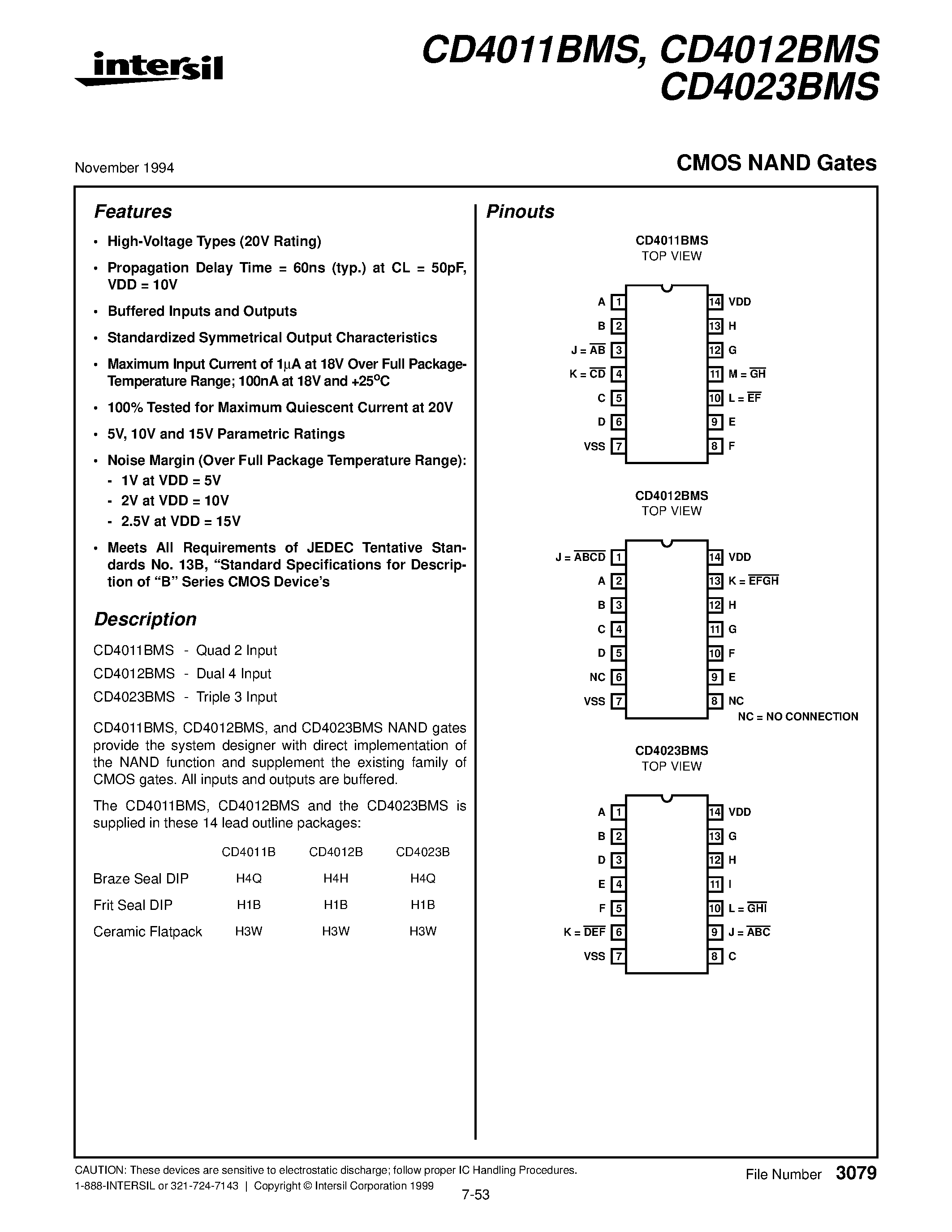 Datasheet CD4012BMS - CMOS NAND Gates page 1