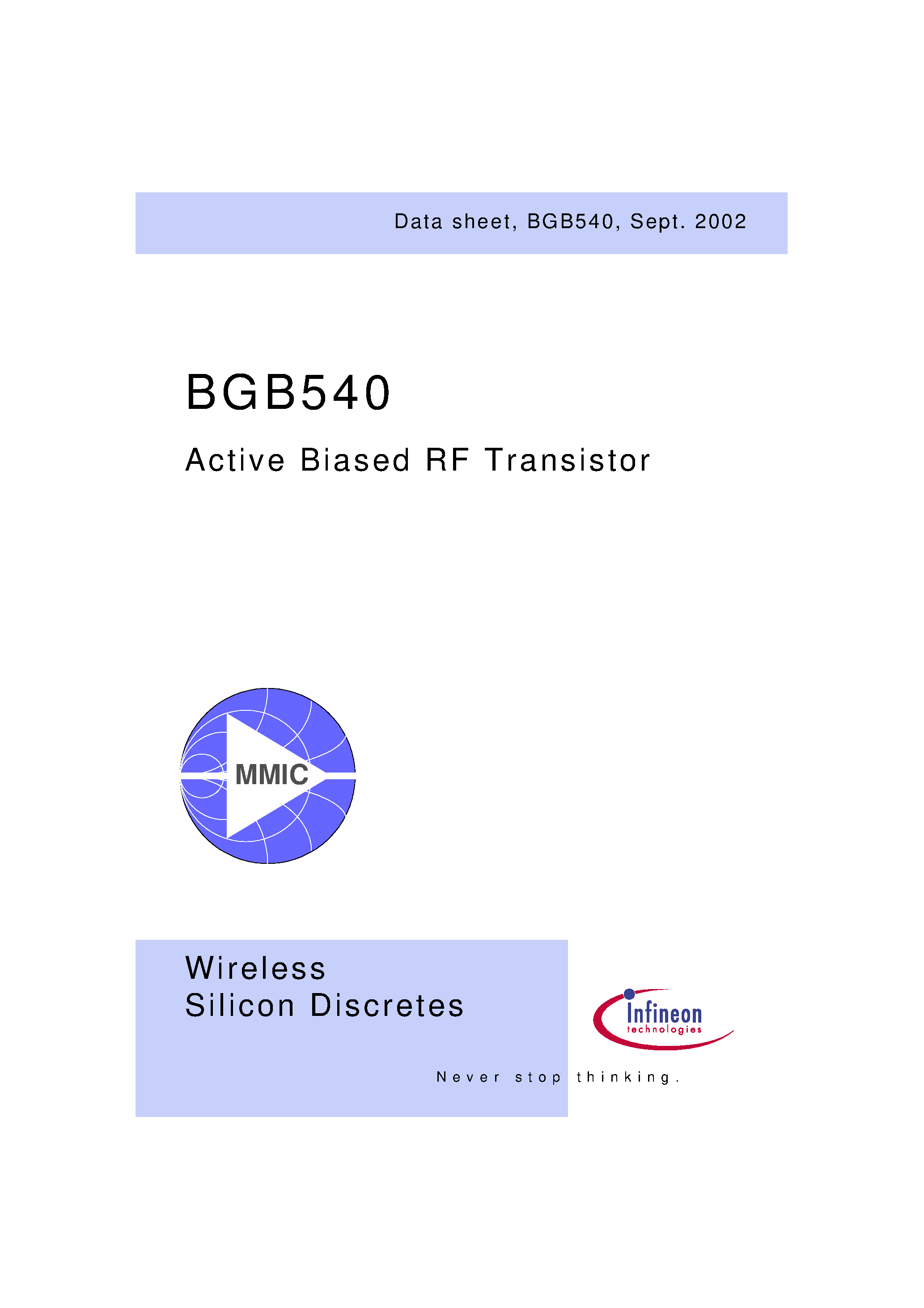Datasheet BGB540 - A 35 dB Gain-Sloped LNB I.F. Amplifier for Direct Broadcast Satellite Television Applications using the BGA430 & BGB540 Silicon MMICs page 1