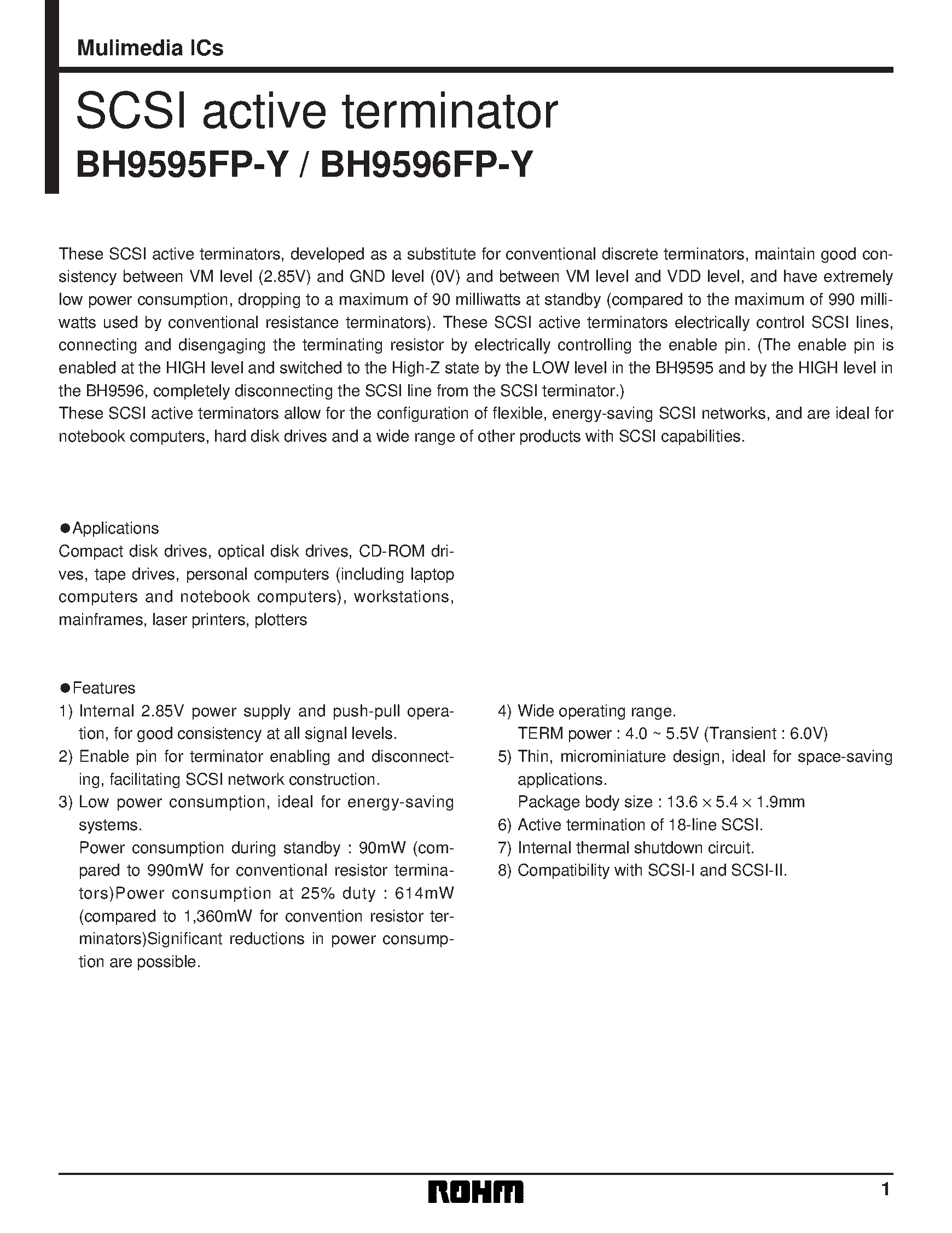 Даташит BH9595FP-Y - SCSI active terminator страница 1