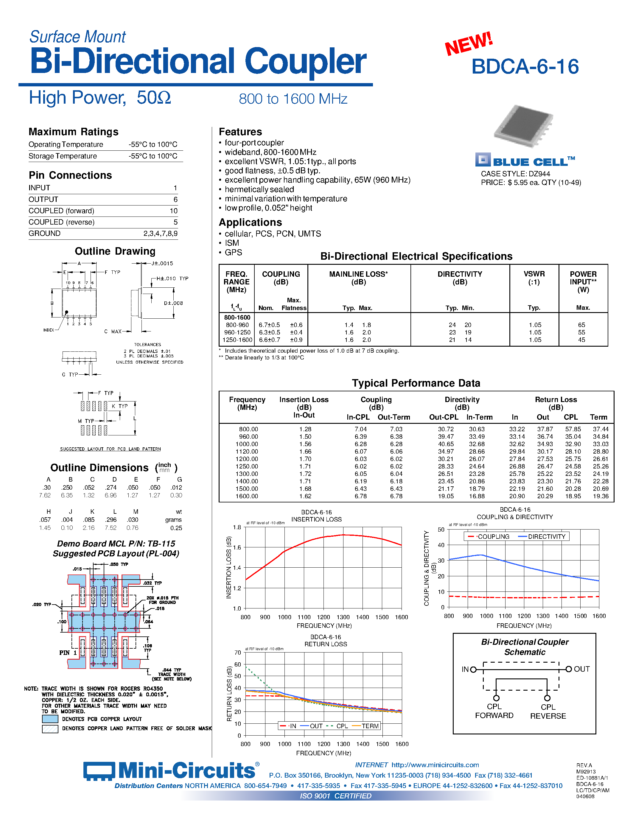 Datasheet BDCA-6-16 - Surface Mount Bi-Directional Coupler page 1