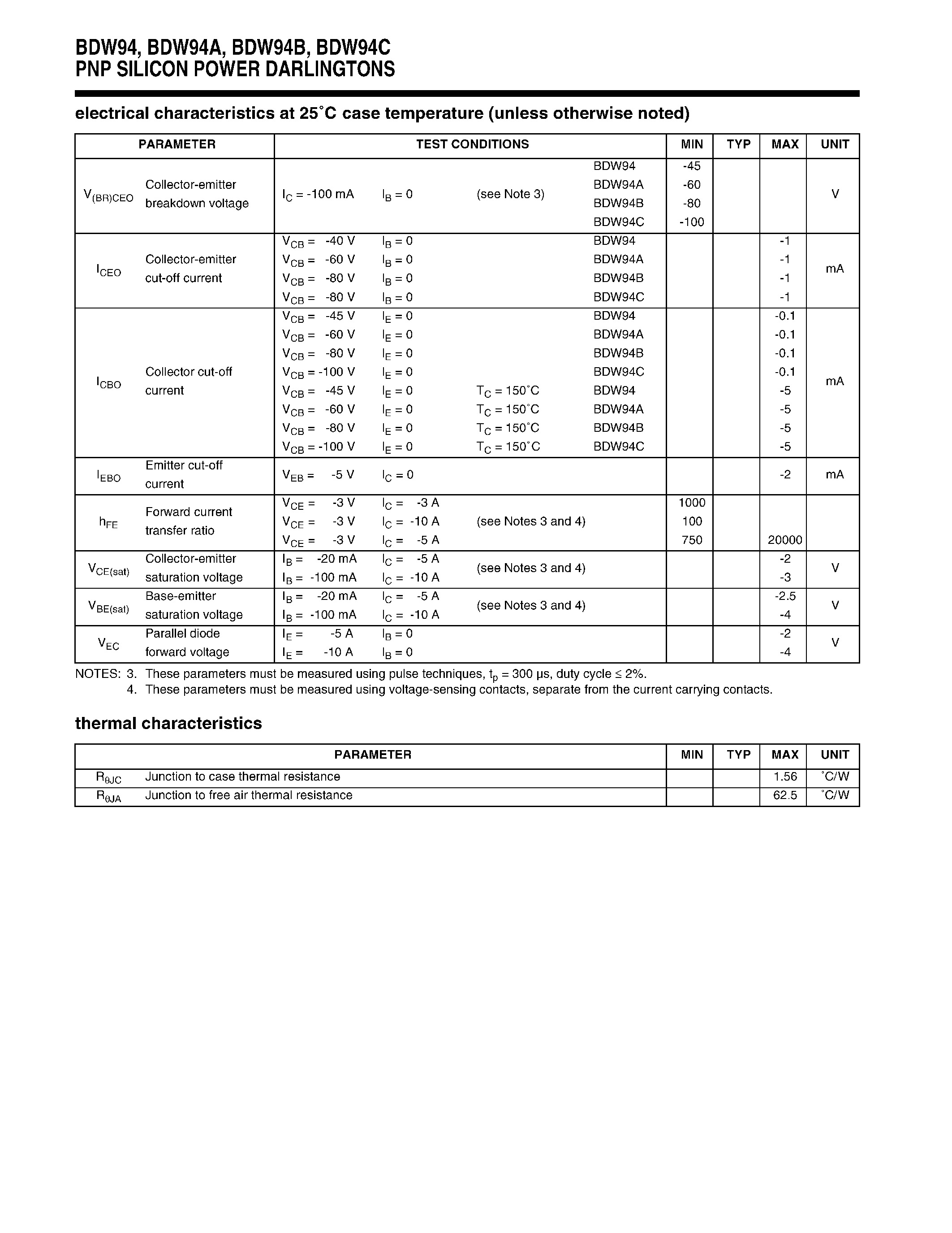 Datasheet BDW94A - PNP SILICON POWER DARLINGTONS page 2