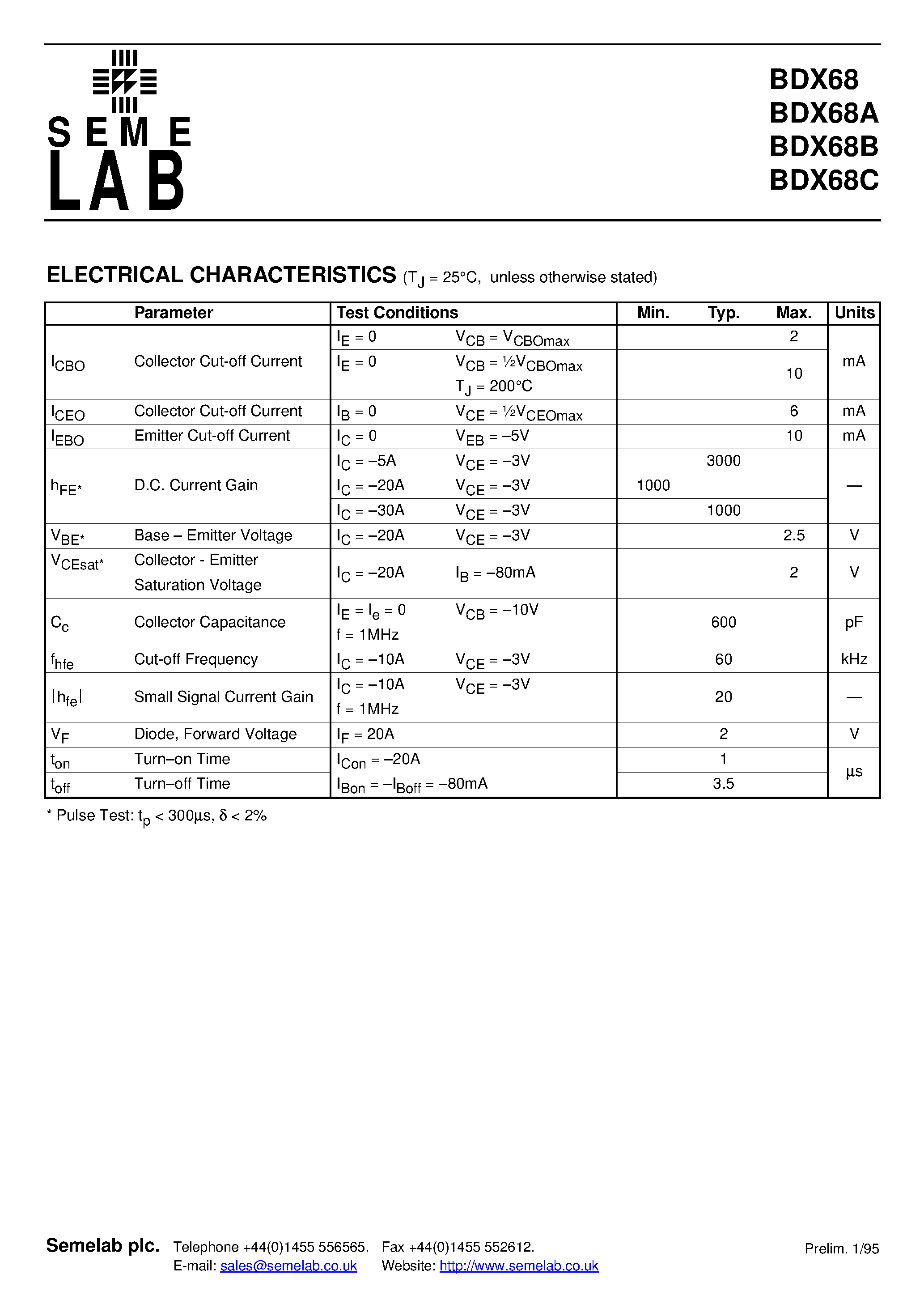 Datasheet BDX68 - PNP DARLINGTON POWER TRANSISTOR page 2