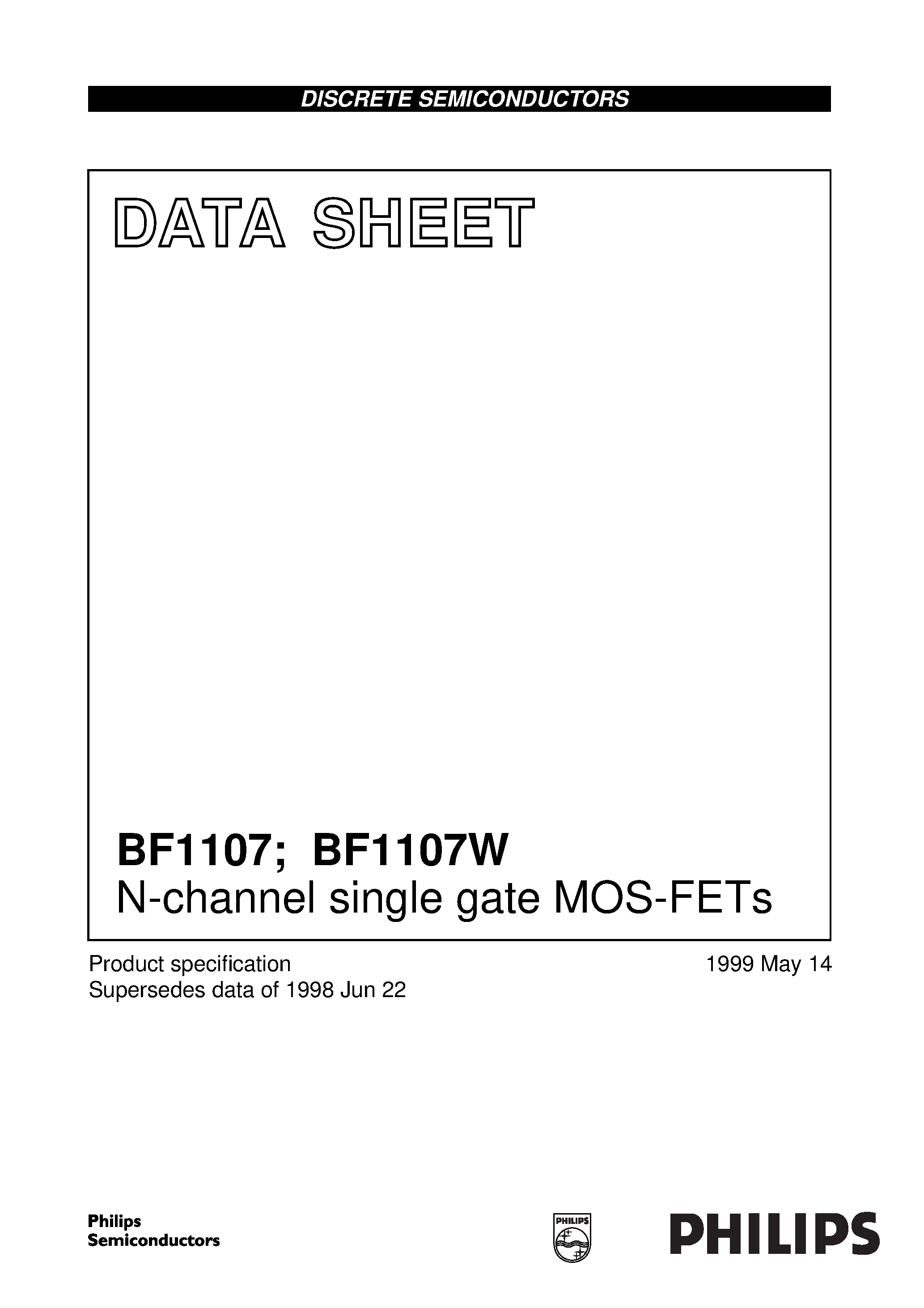 Datasheet BF1107W - N-channel single gate MOS-FETs page 1