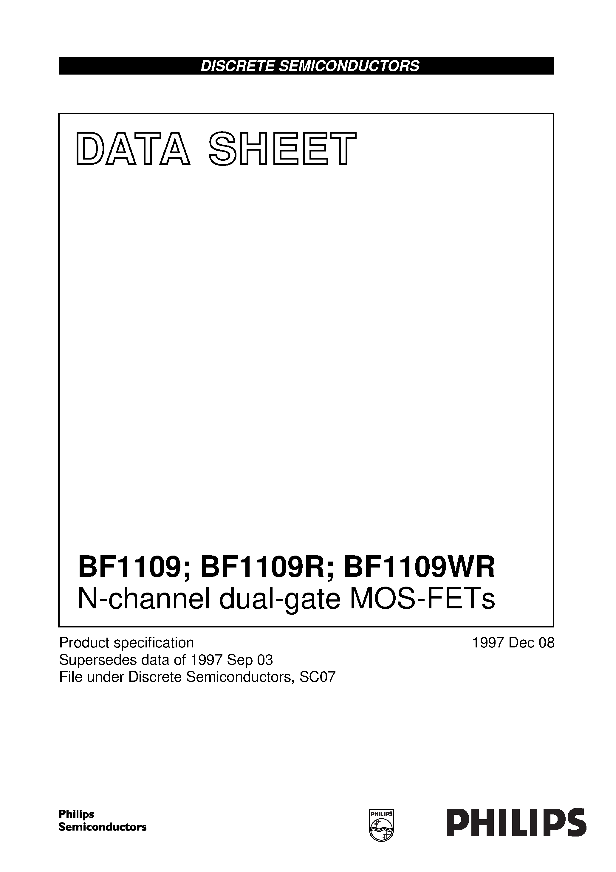 Datasheet BF1109WR - N-channel dual-gate MOS-FETs page 1