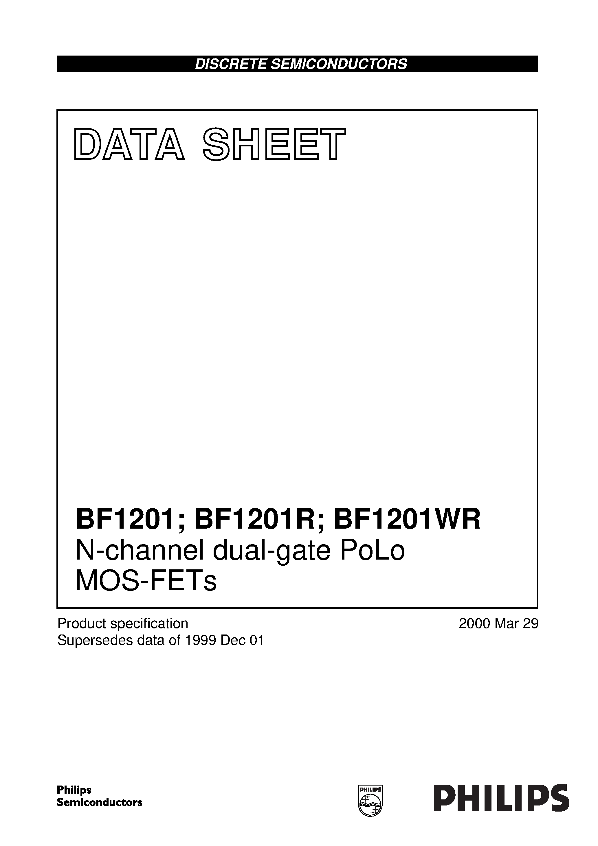 Datasheet BF1201WR - N-channel dual-gate PoLo MOS-FETs page 1