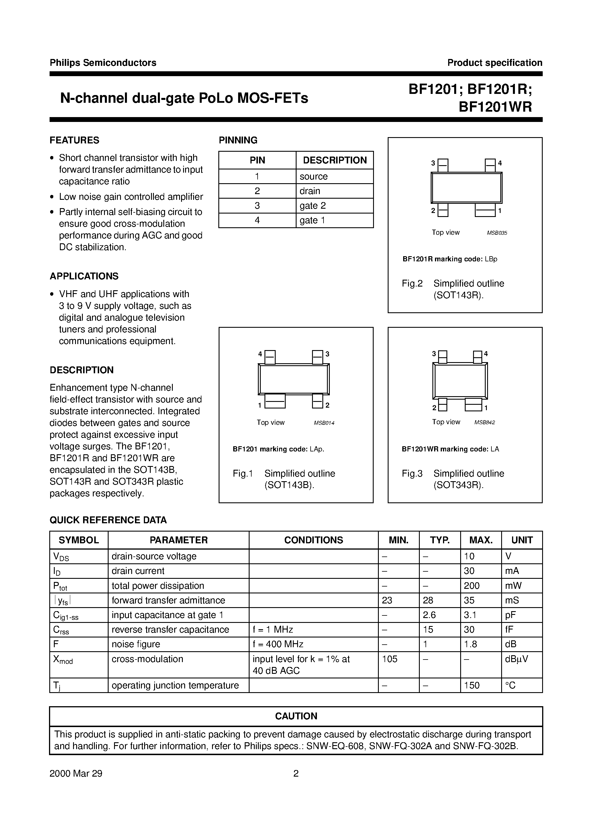 Datasheet BF1201WR - N-channel dual-gate PoLo MOS-FETs page 2