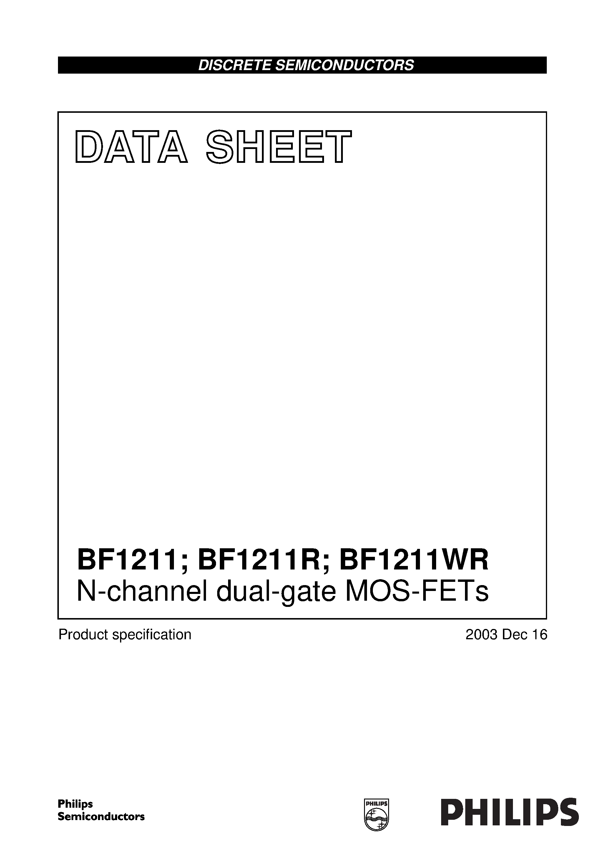 Даташит BF1211 - N-channel dual-gate MOS-FETs страница 1