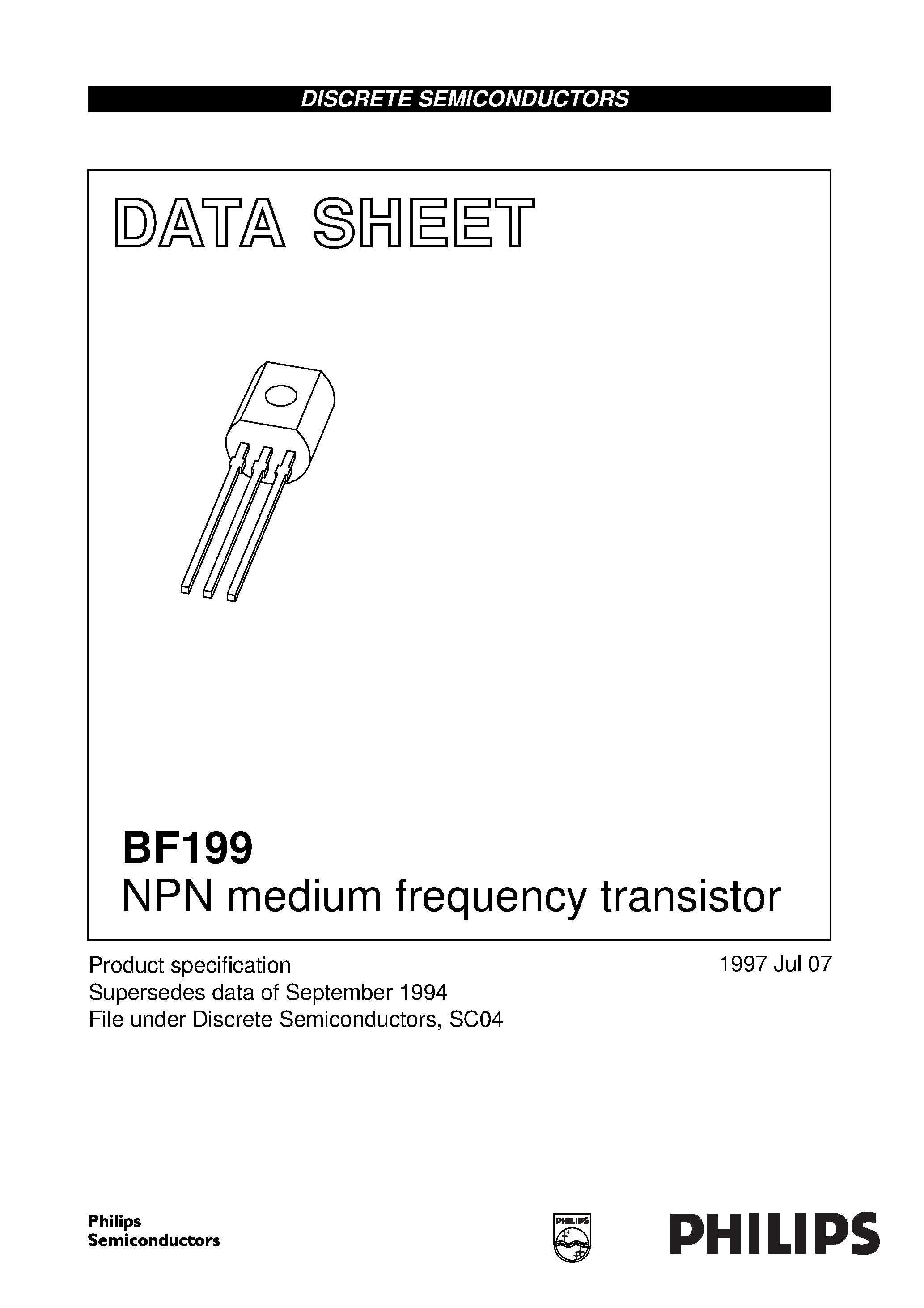 Даташит BF199 - NPN medium frequency transistor страница 1