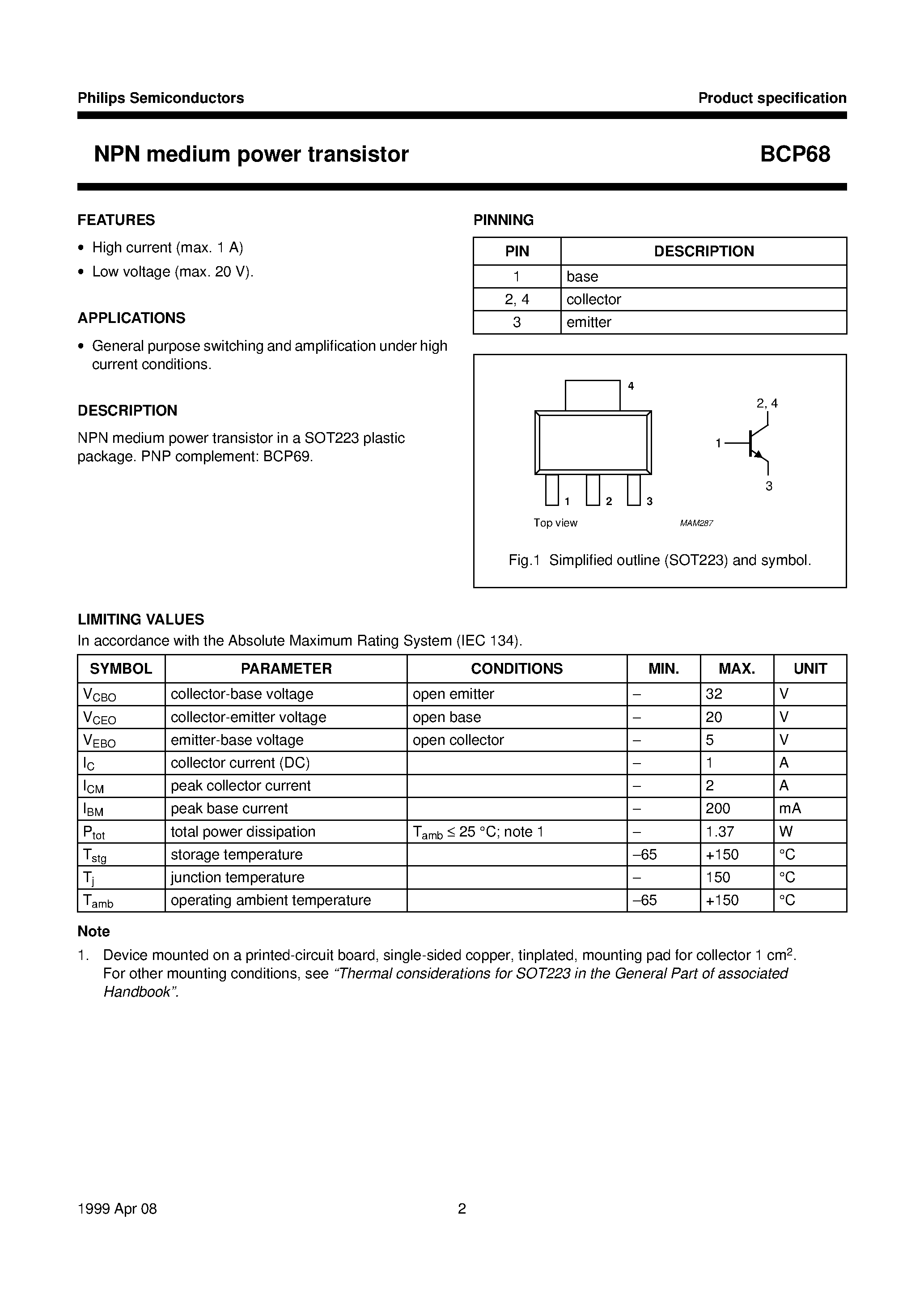 Datasheet BCP68-25 - NPN medium power transistor page 2