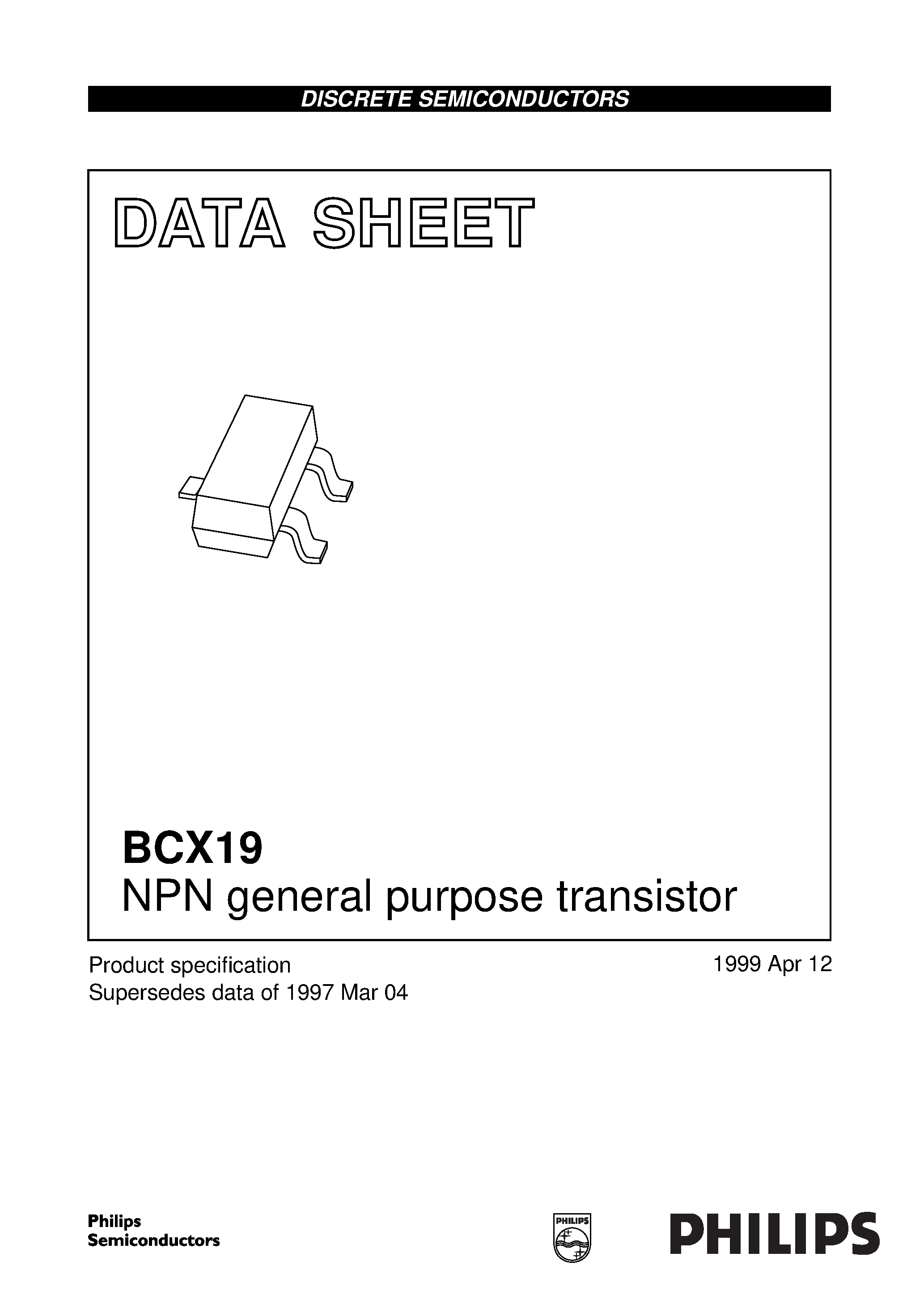 Даташит BCX19 - NPN general purpose transistor страница 1