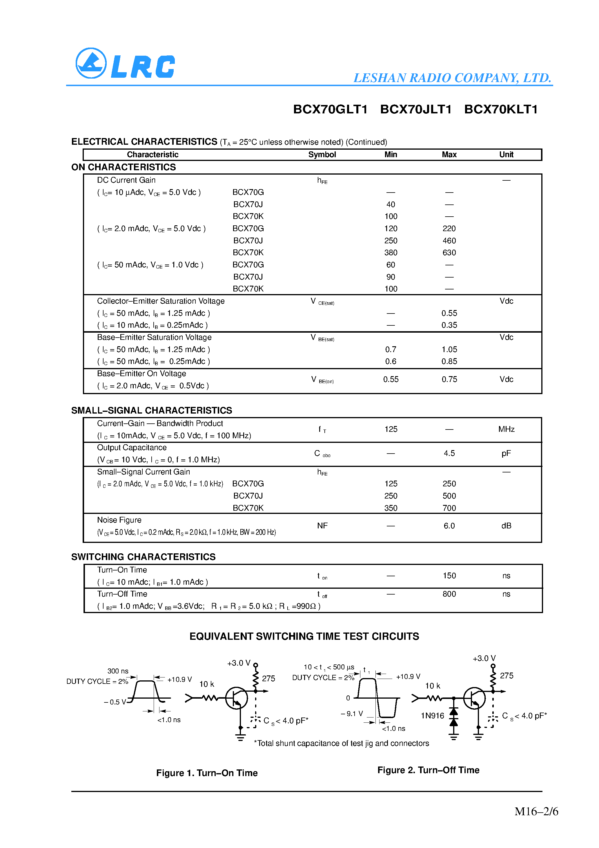 Datasheet BCX70KLT1 - General Purpose Transistors(NPN Silicon) page 2