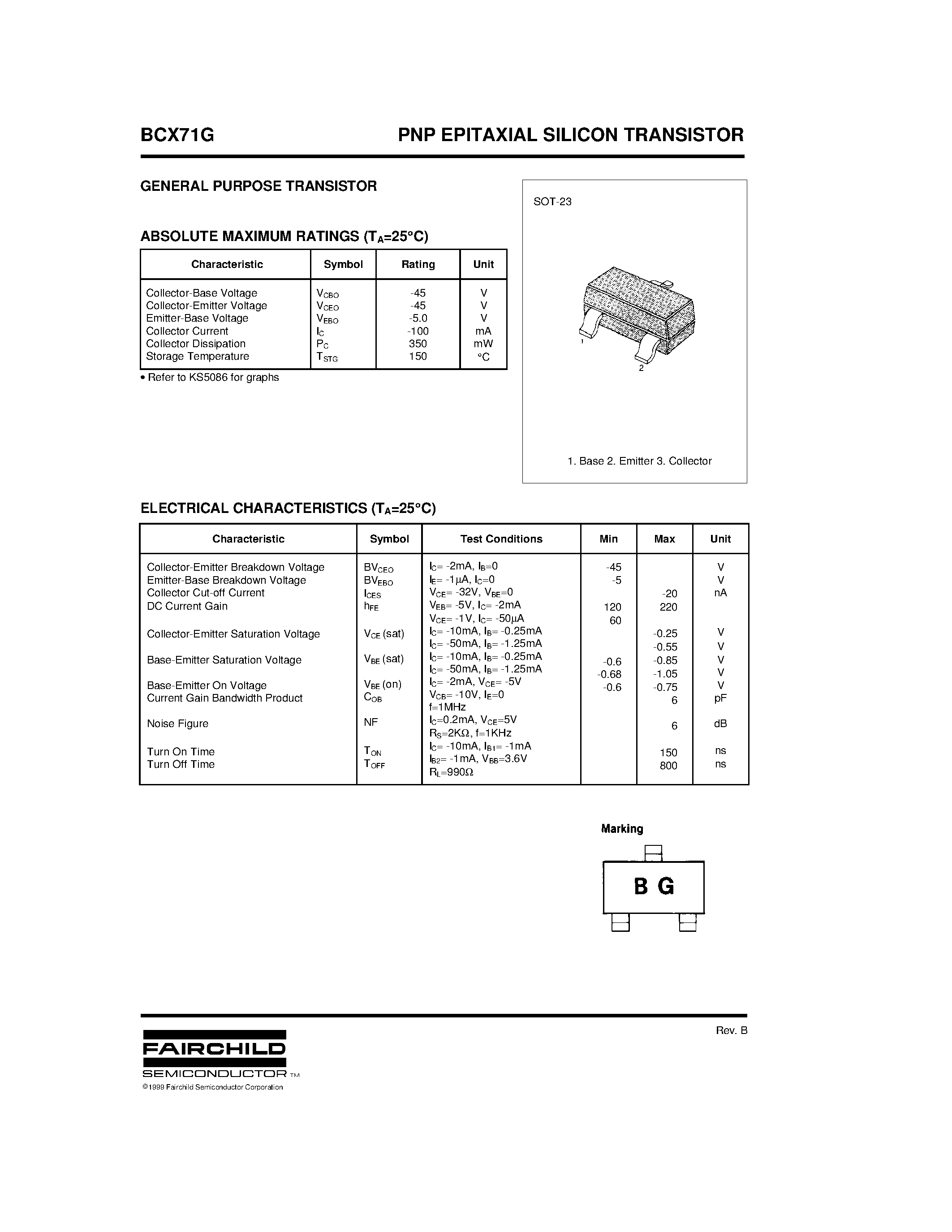 Datasheet BCX71G - PNP EPITAXIAL SILICON TRANSISTOR page 1