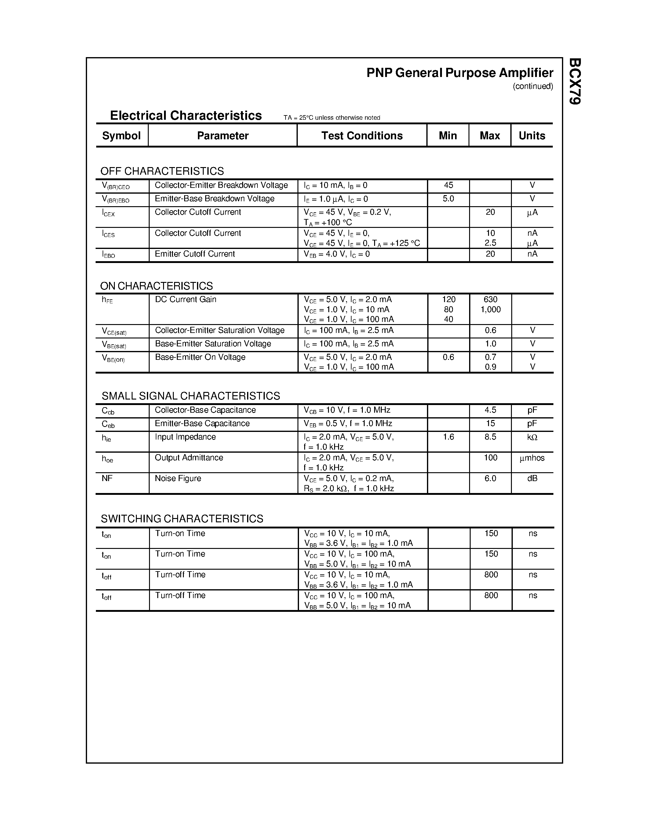 Datasheet BCX79 - PNP General Purpose Amplifier page 2