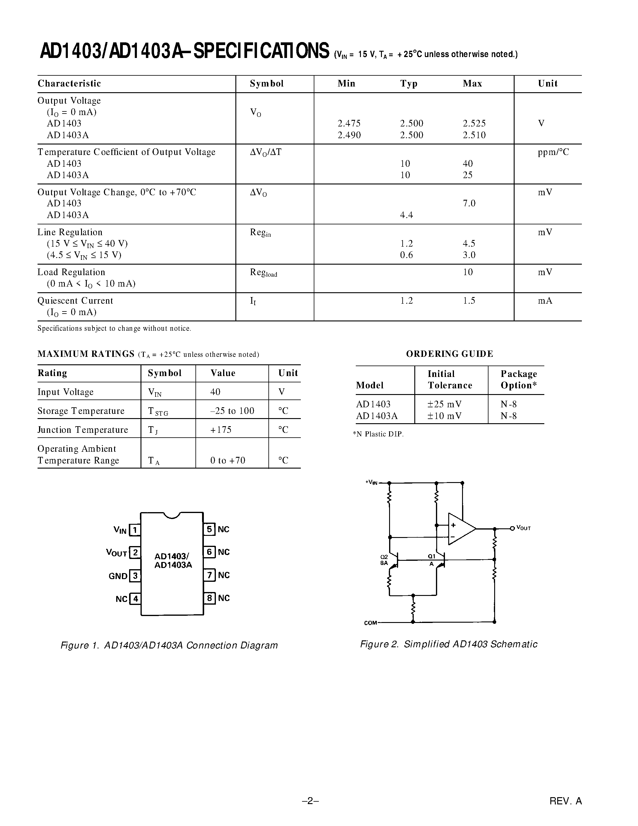 Даташит AD1403A - Low Cost/ Precision 2.5 V IC References страница 2