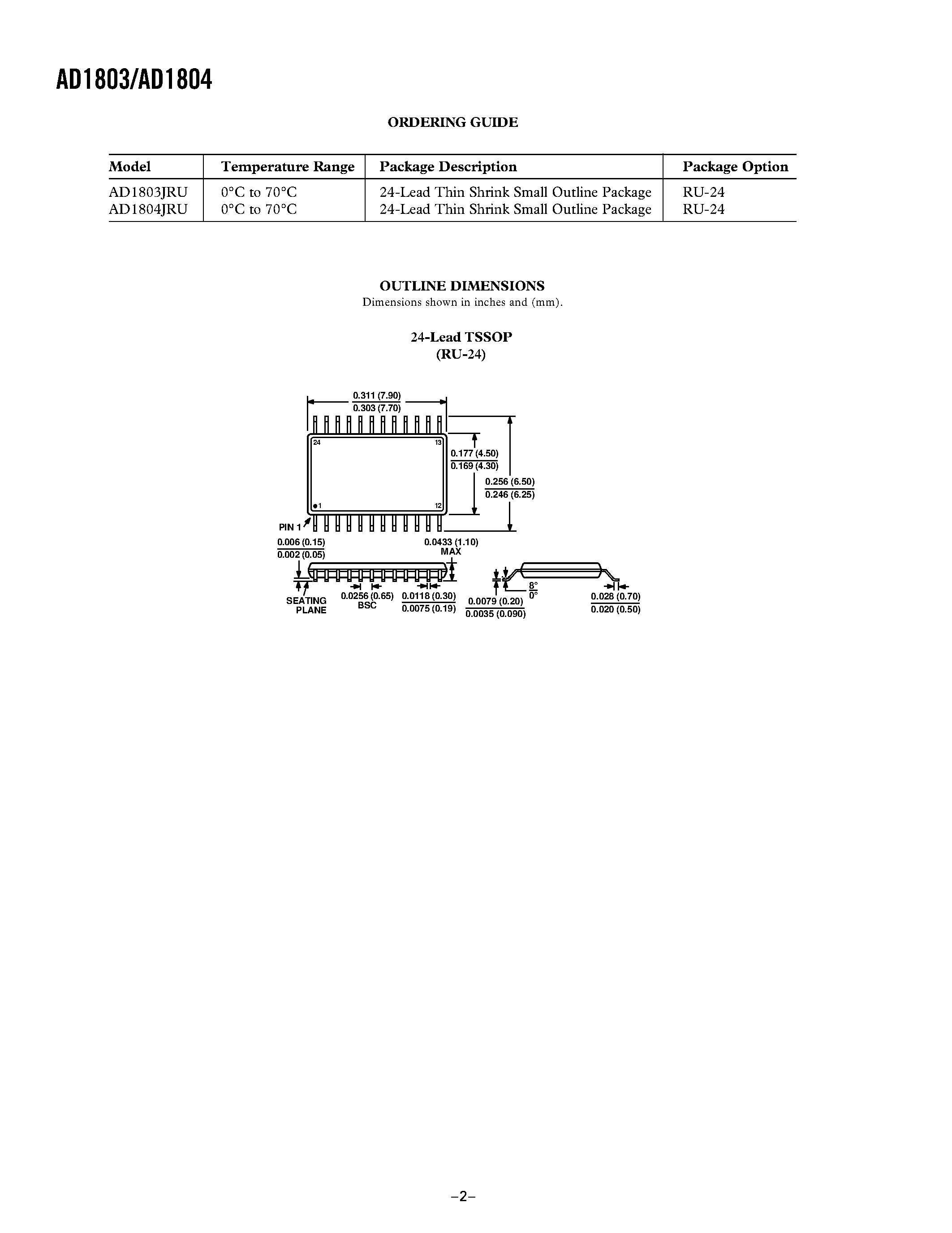 Datasheet AD1804JRU - U.S./International Modem DAA Line Codec Chipset page 2