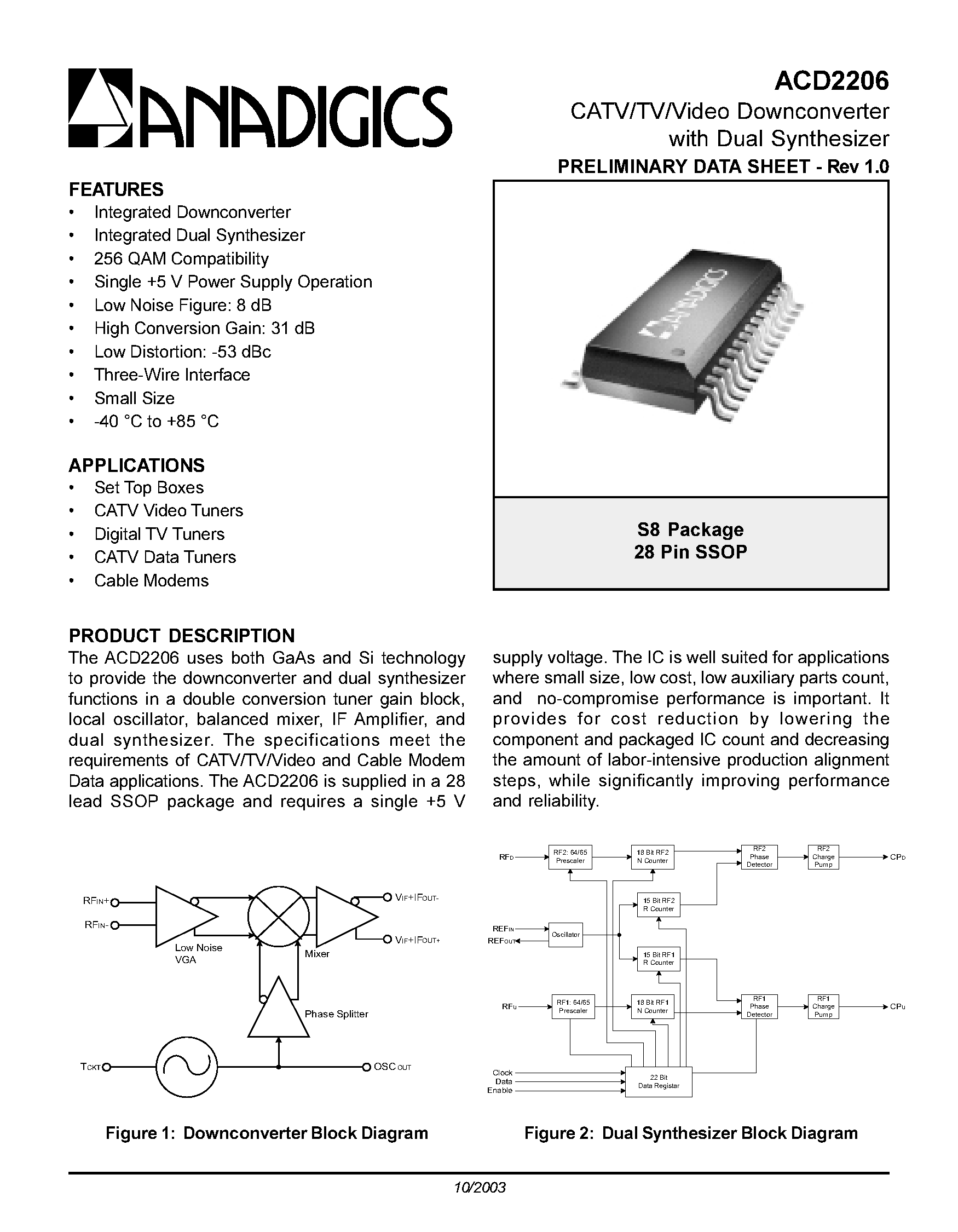 Datasheet ACE1001 - Arithmetic Controller Engine (ACEx) for Low Power Applications page 1