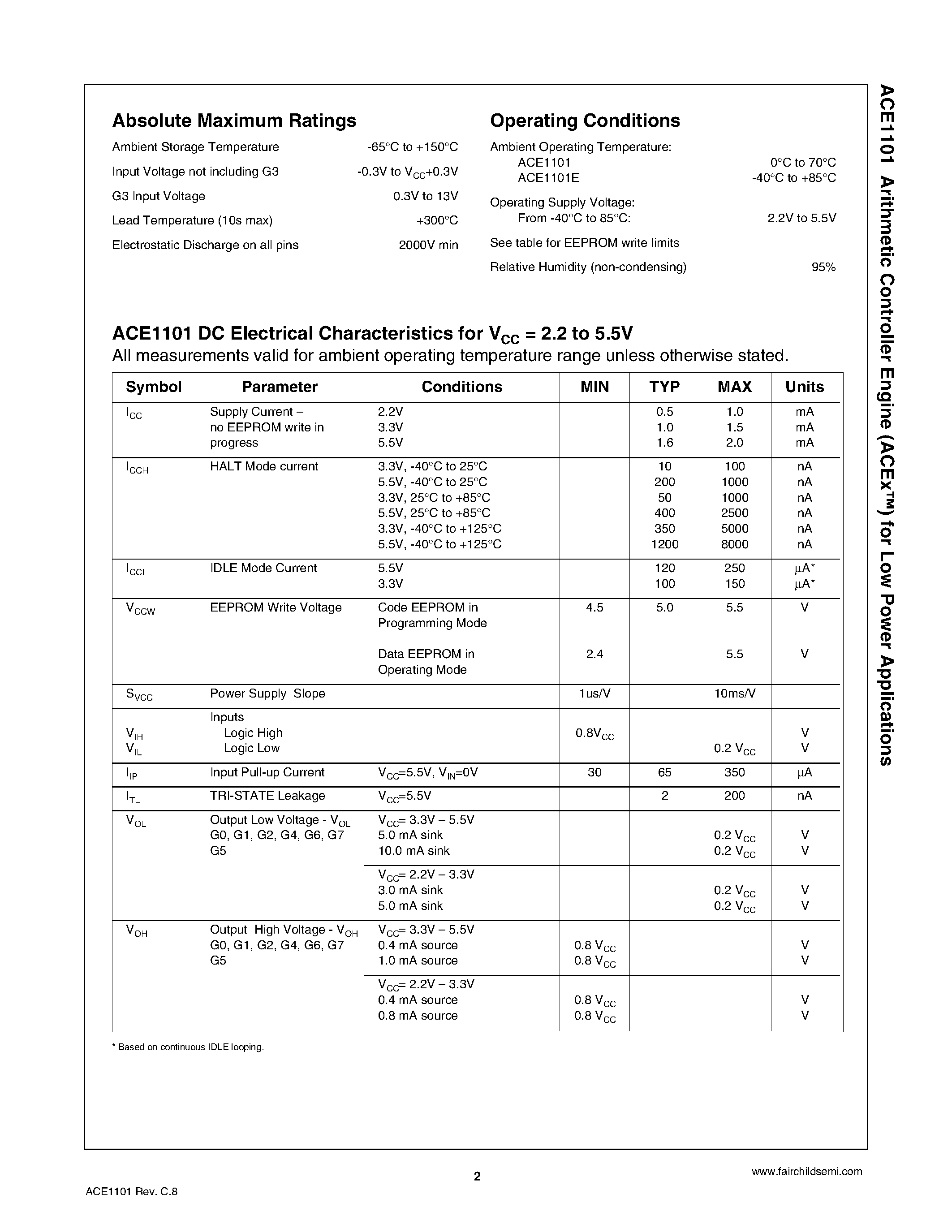 Datasheet ACE1101BEMT8X - Arithmetic Controller Engine (ACEx) for Low Power Applications page 2