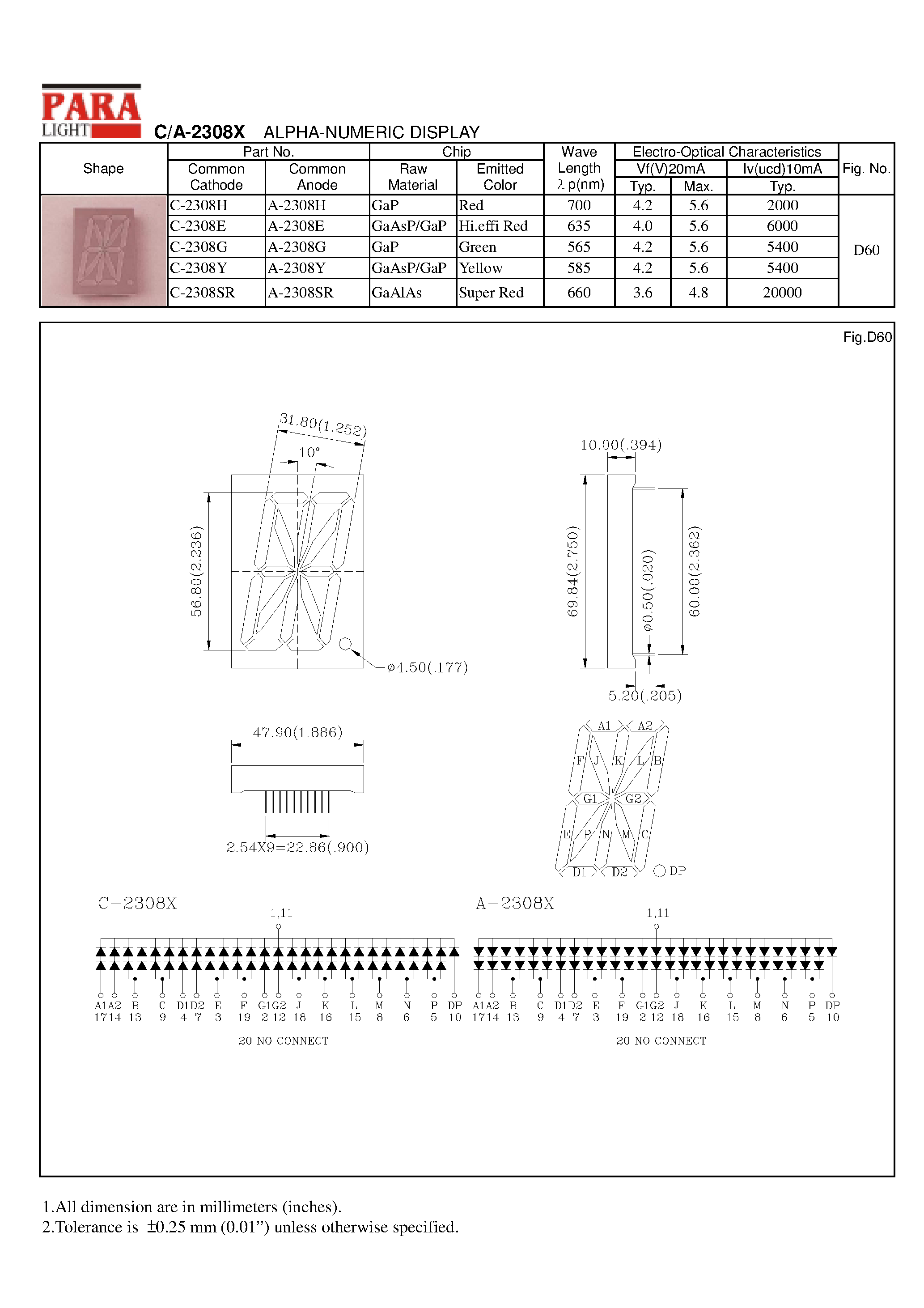 Datasheet A-2308E - ALPHA-NUMERIC DISPLAY page 1