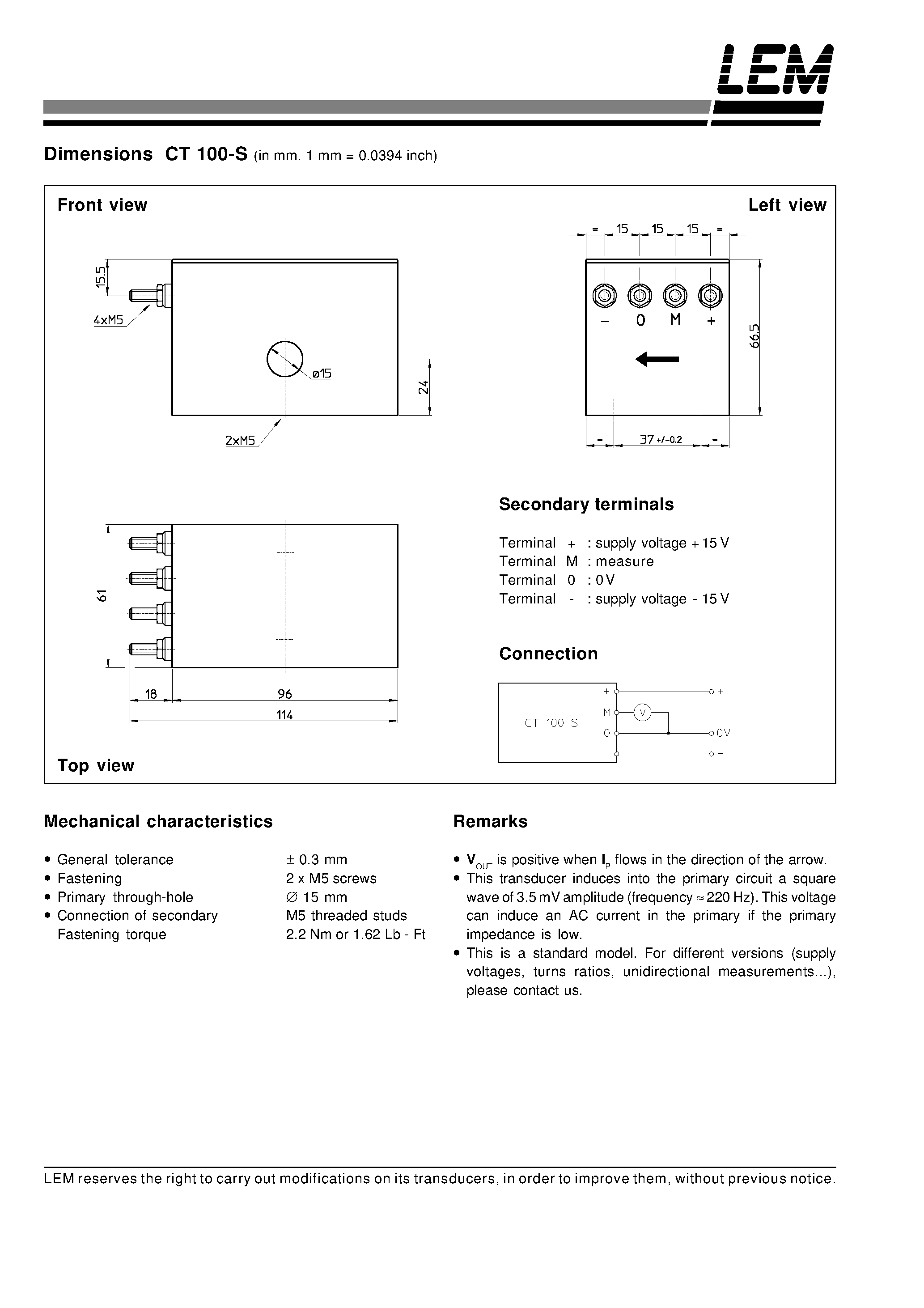 Datasheet CT100-S - Current Transducers CT 100-S page 2