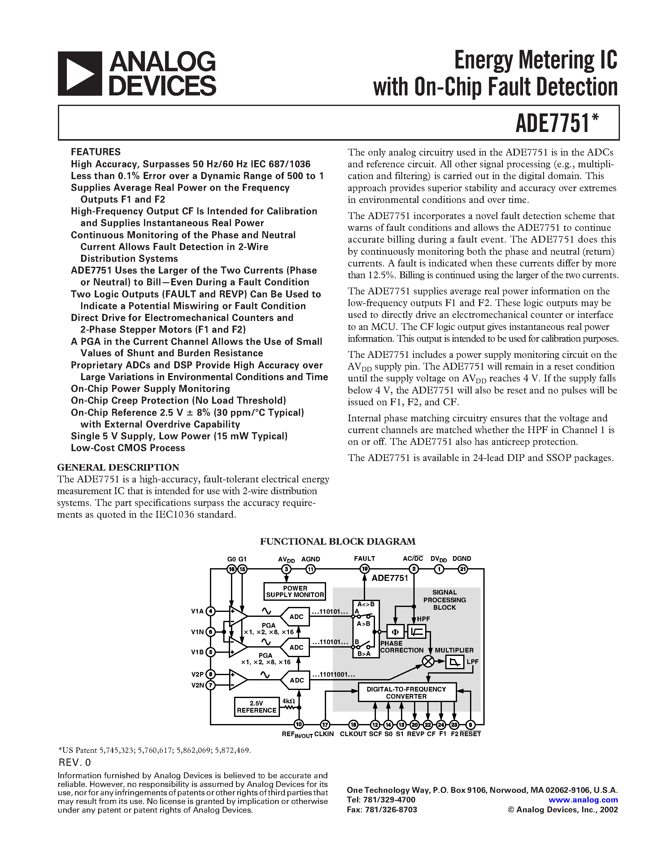 Даташит ADE7751AAN-REF - Energy Metering IC with On-Chip Fault Detection страница 1