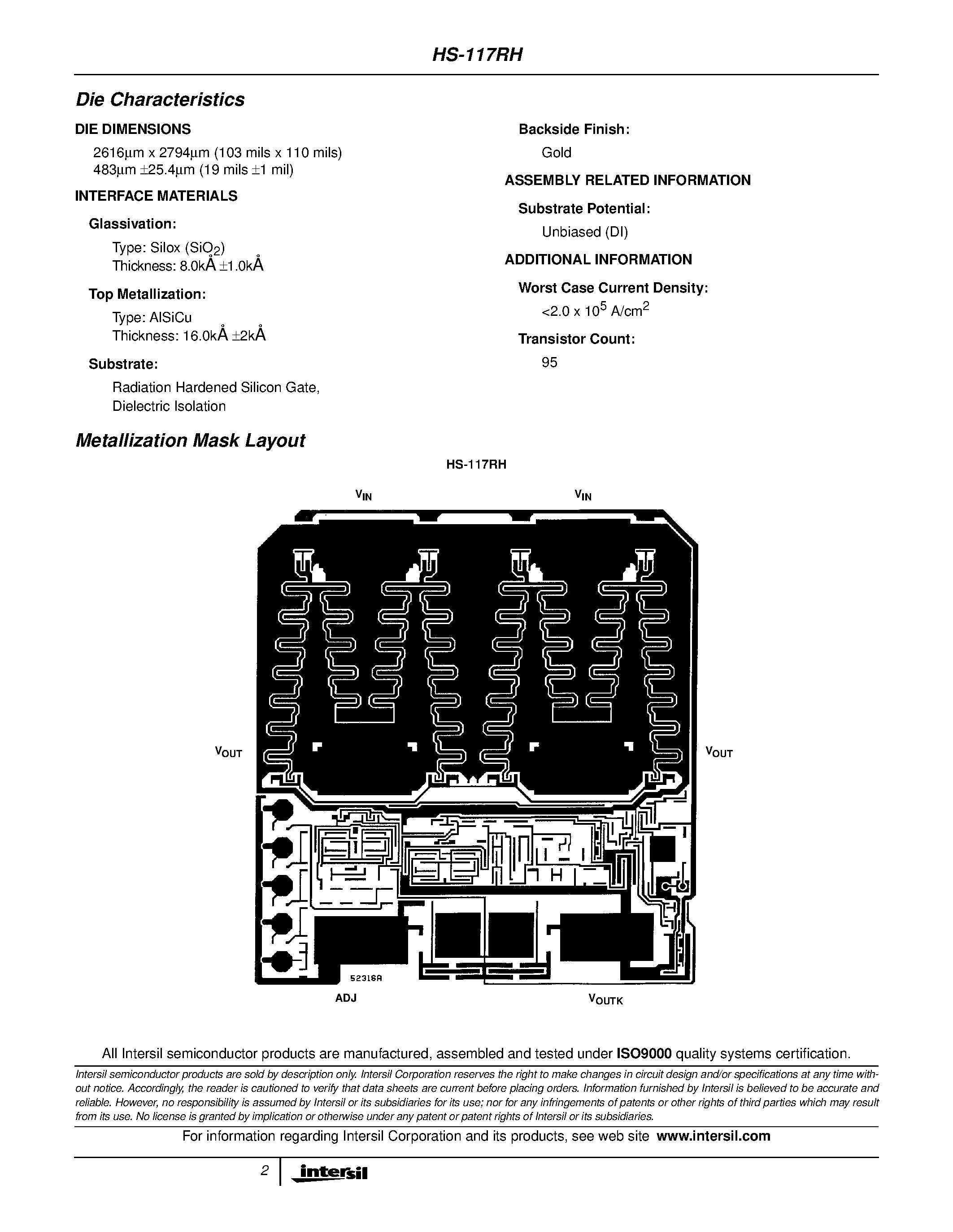 Datasheet HSYE-117RH-Q - Radiation Hardened Adjustable Positive Voltage Regulator page 2