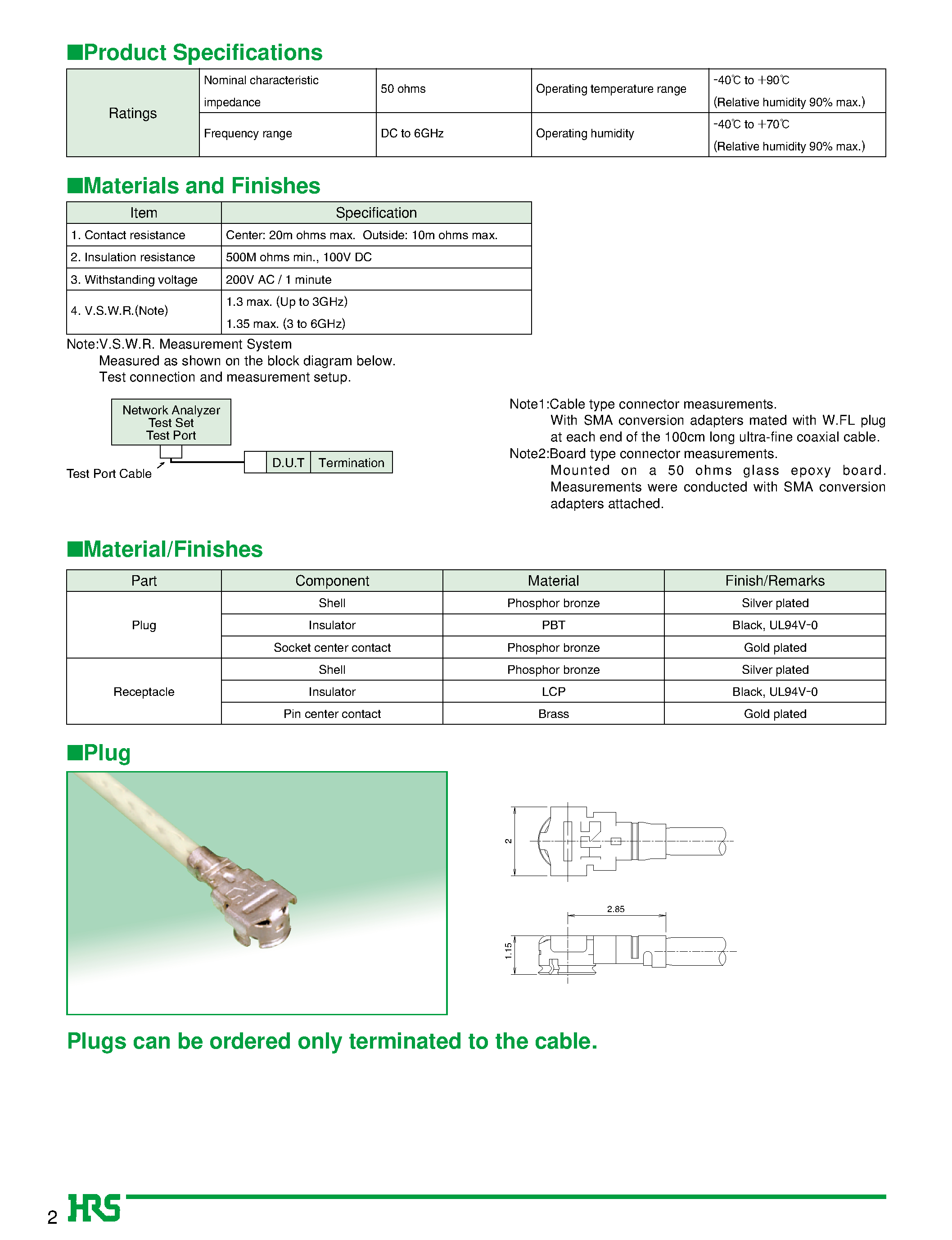 Datasheet HRMJ-W.FLP - Ultra Small Surface Mount Coaxial Connectors - 1.4mm Mated Height page 2