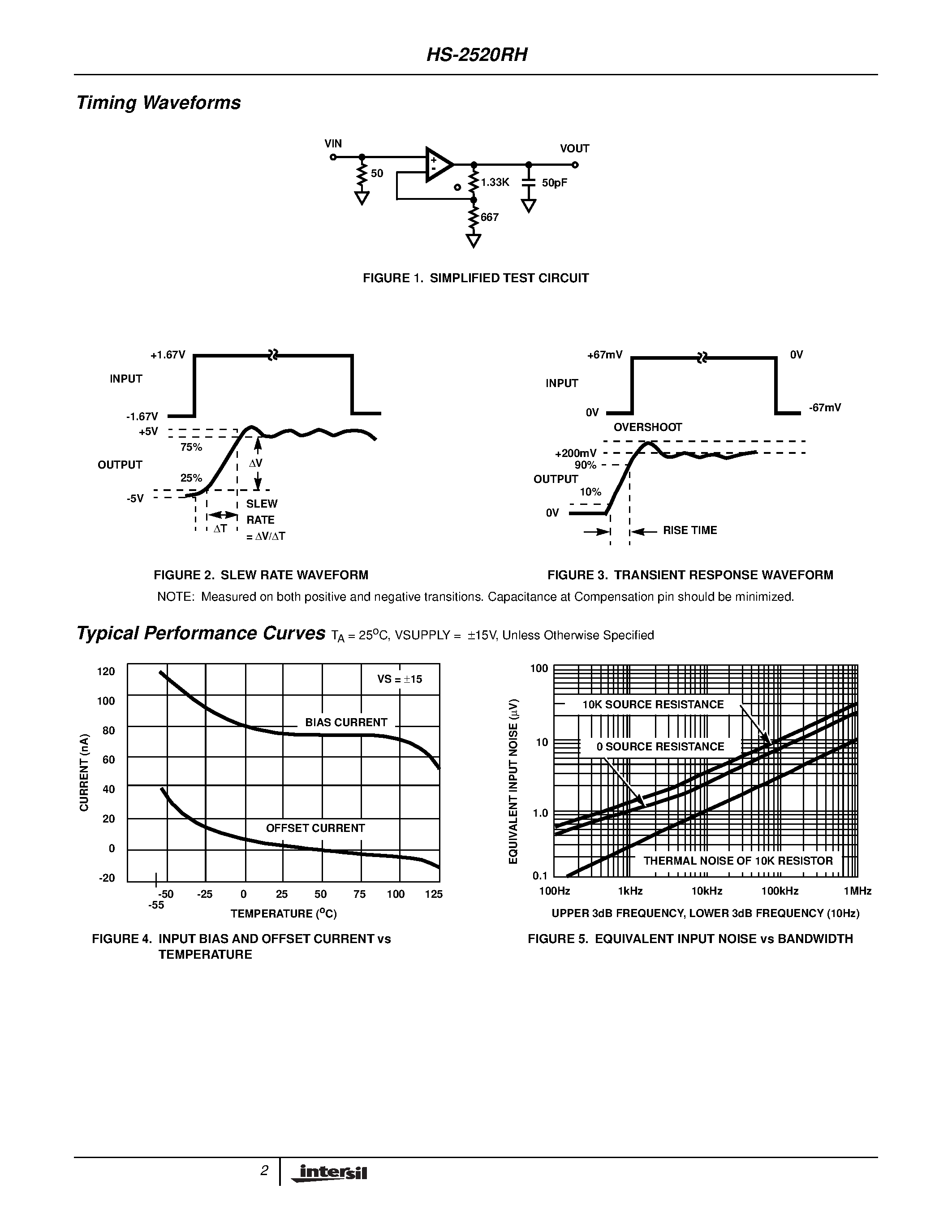 Datasheet HS0-2520RH-Q - Radiation Hardened Uncompensated/ High Slew Rate Operational Amplifier page 2
