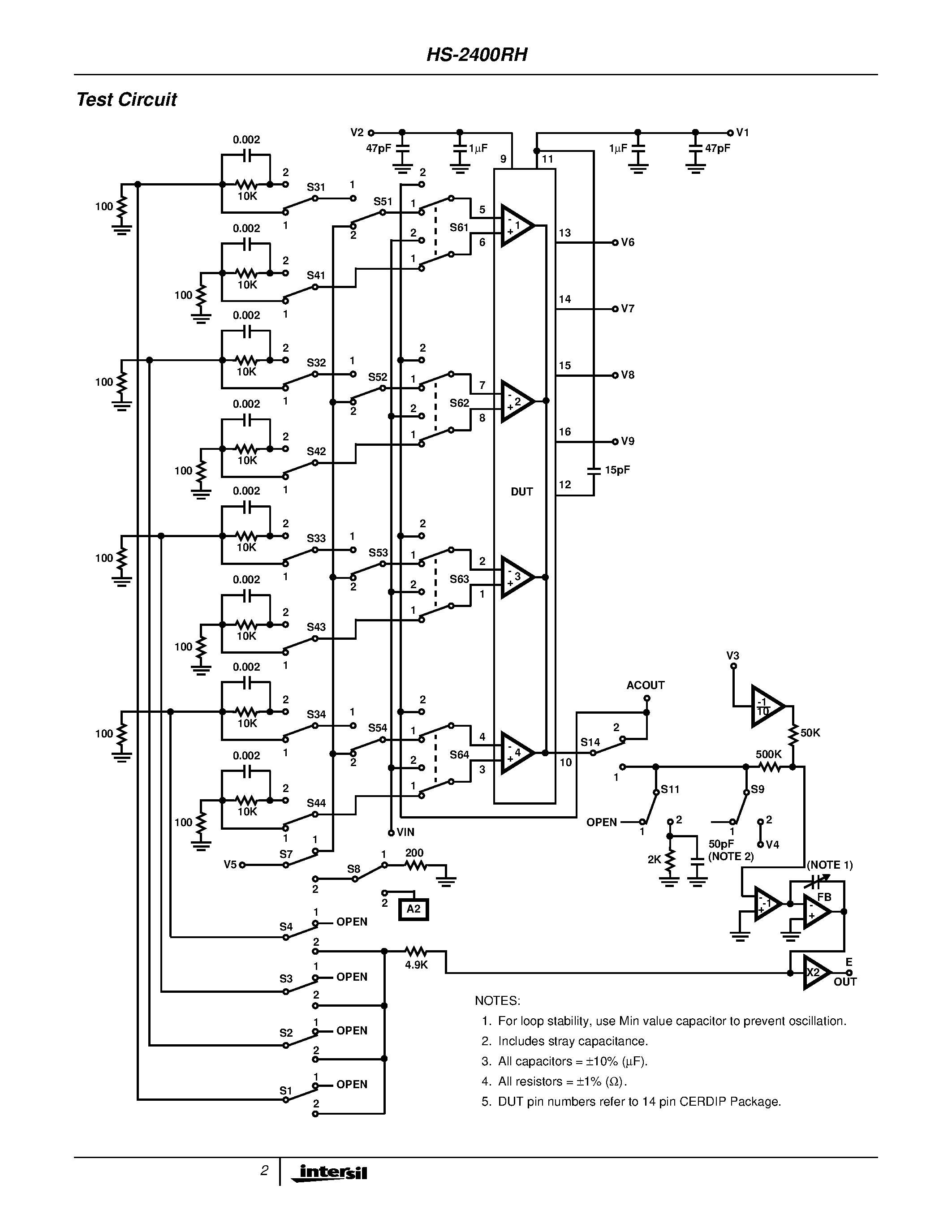 Datasheet HS1-2400RH-Q - Radiation Hardened PRAM Four Channel Programmable Operational Amplifier page 2