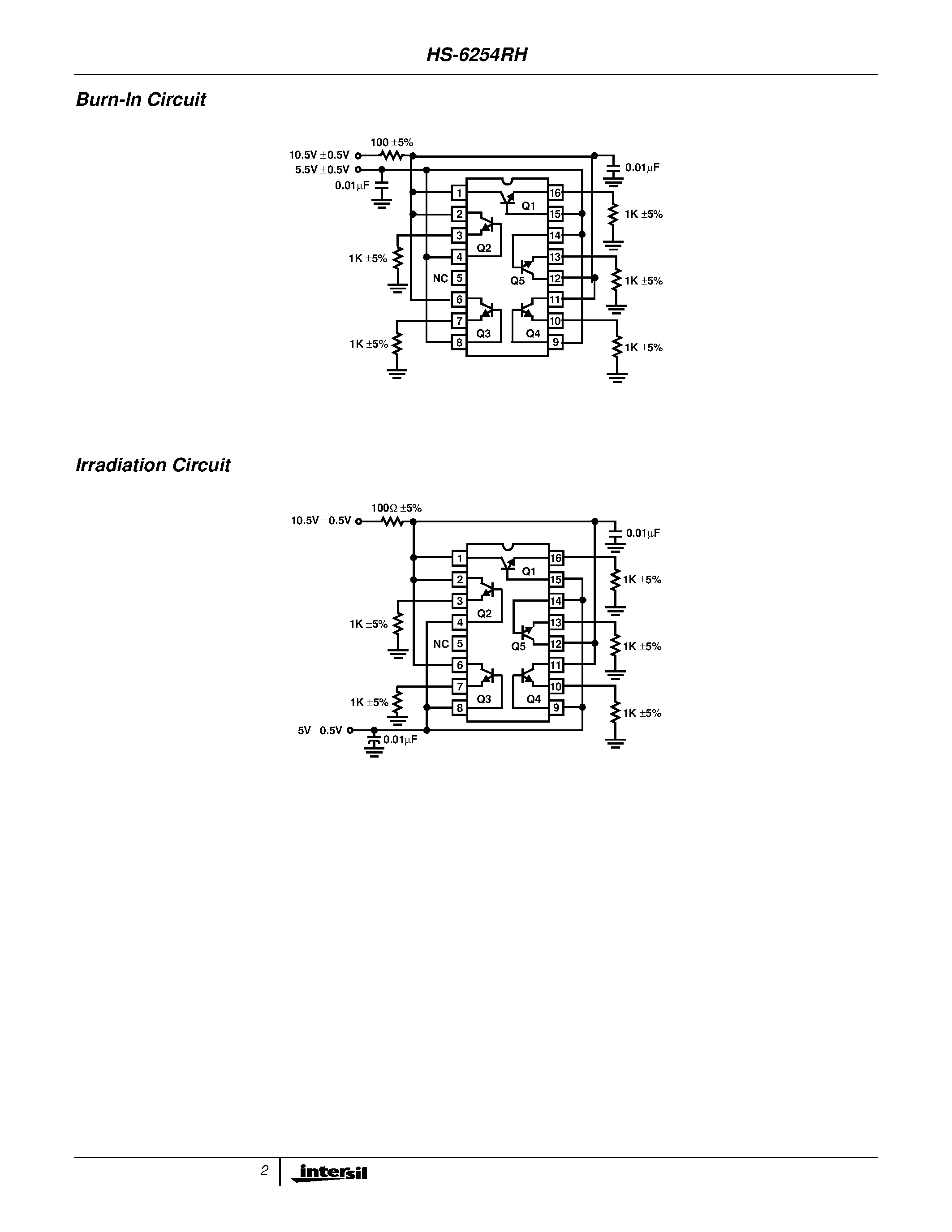 Даташит HS1-6254RH-Q - Radiation Hardened Ultra High Frequency NPN Transistor Array страница 2
