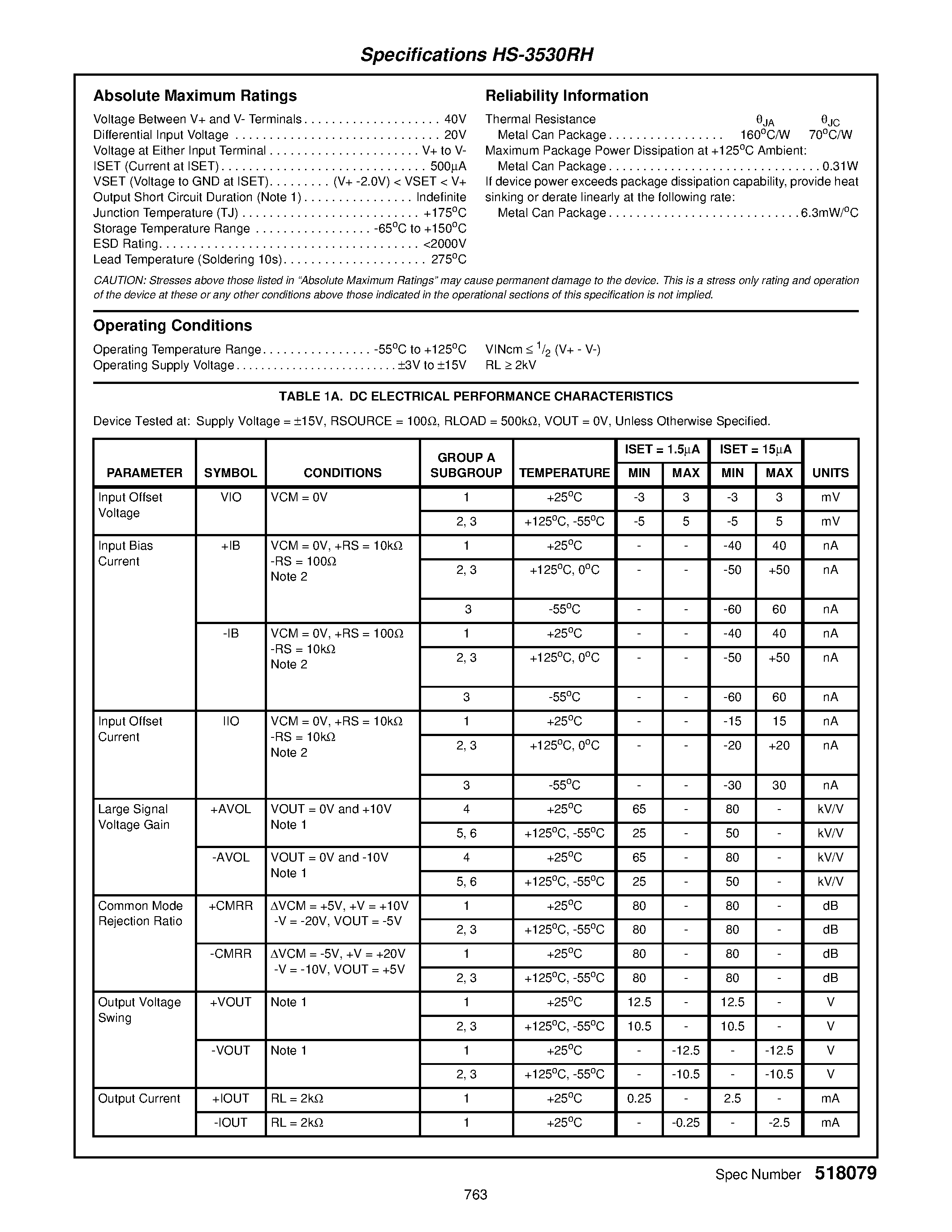 Datasheet HS2-3530RH-Q - Low Power/ Radiation Hardened Programmable Operational Amplifier page 2